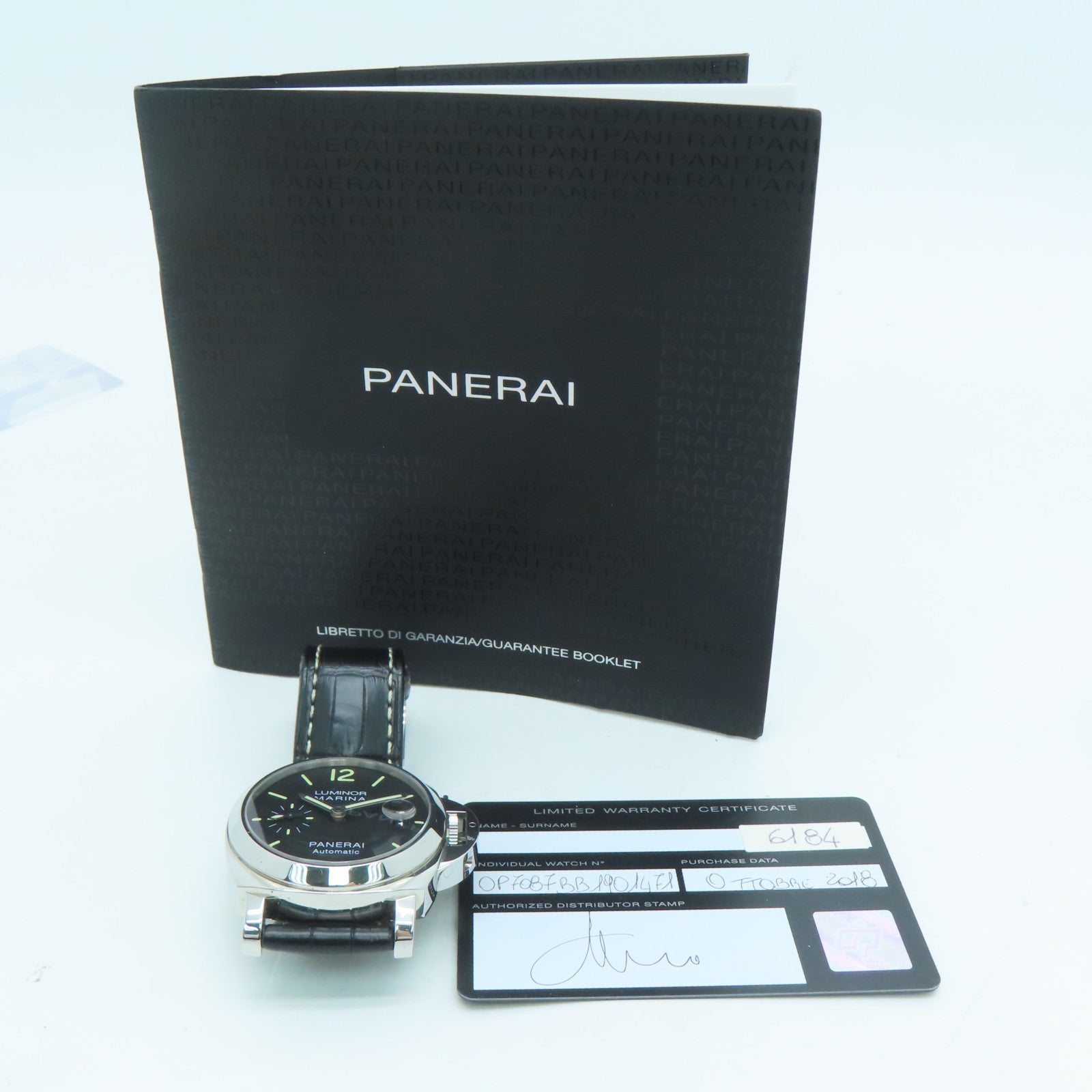 PANERAI Luminor鳄鱼皮革带/不锈钢手表自动机芯黑色