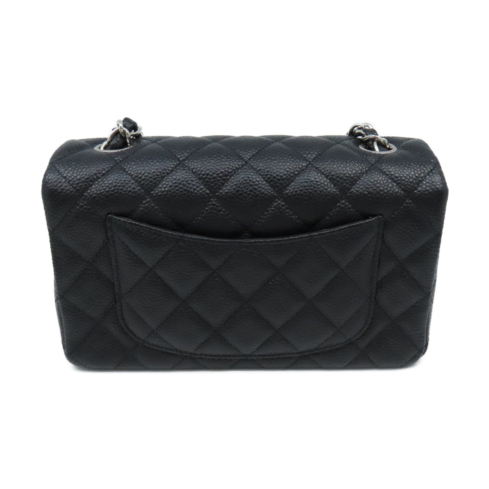 CHANEL 菱格Caviar皮革Chain Shoulder Bag銀扣鏈帶肩背袋黑色