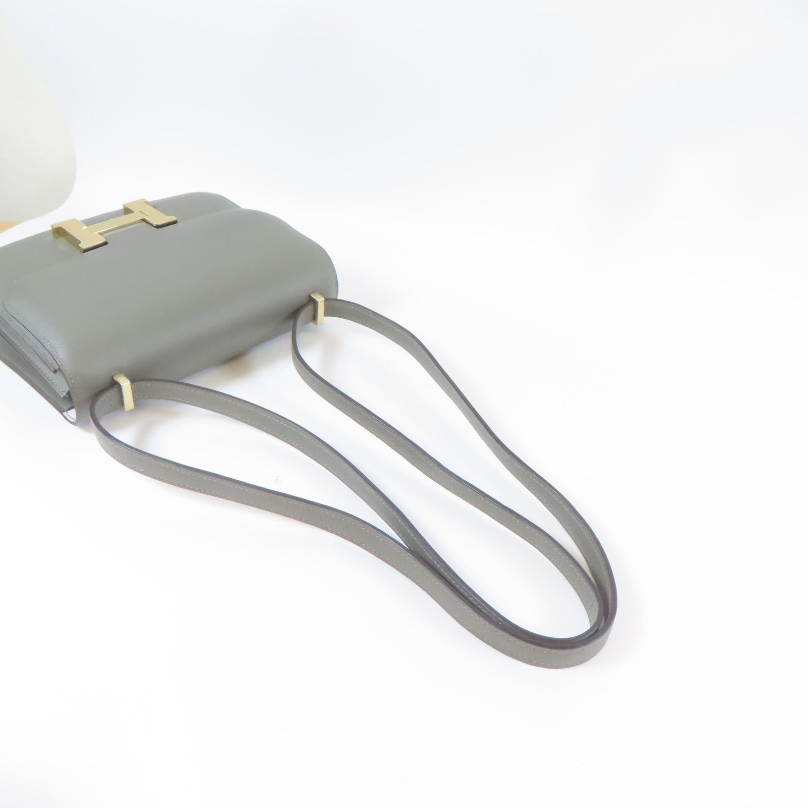 HERMES Evercolor皮革Constance Mini金扣肩背袋灰色