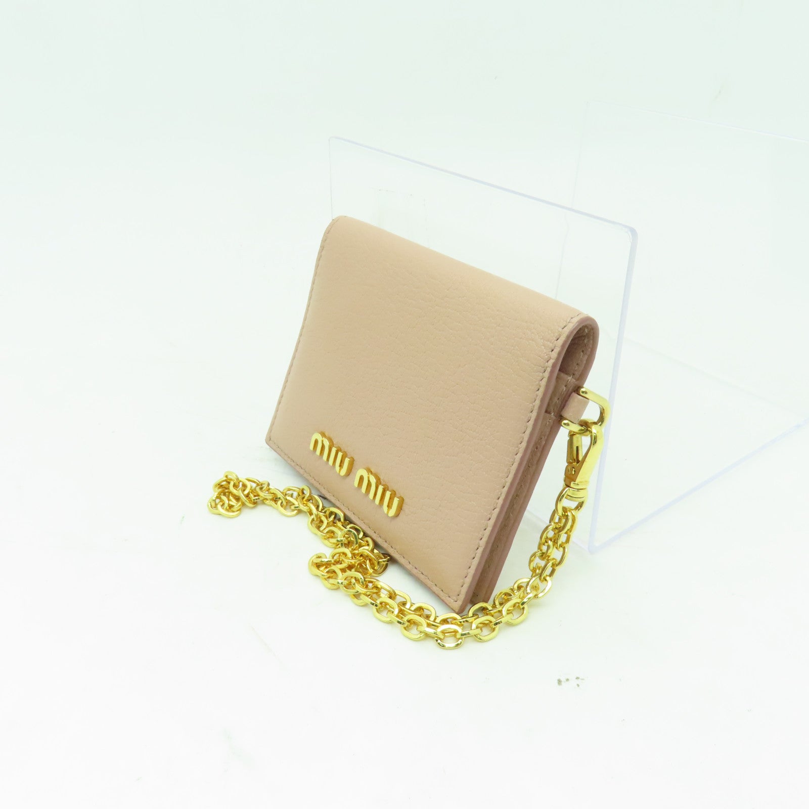 Miu Miu 牛皮皮革Card Case金扣卡片套粉紅色