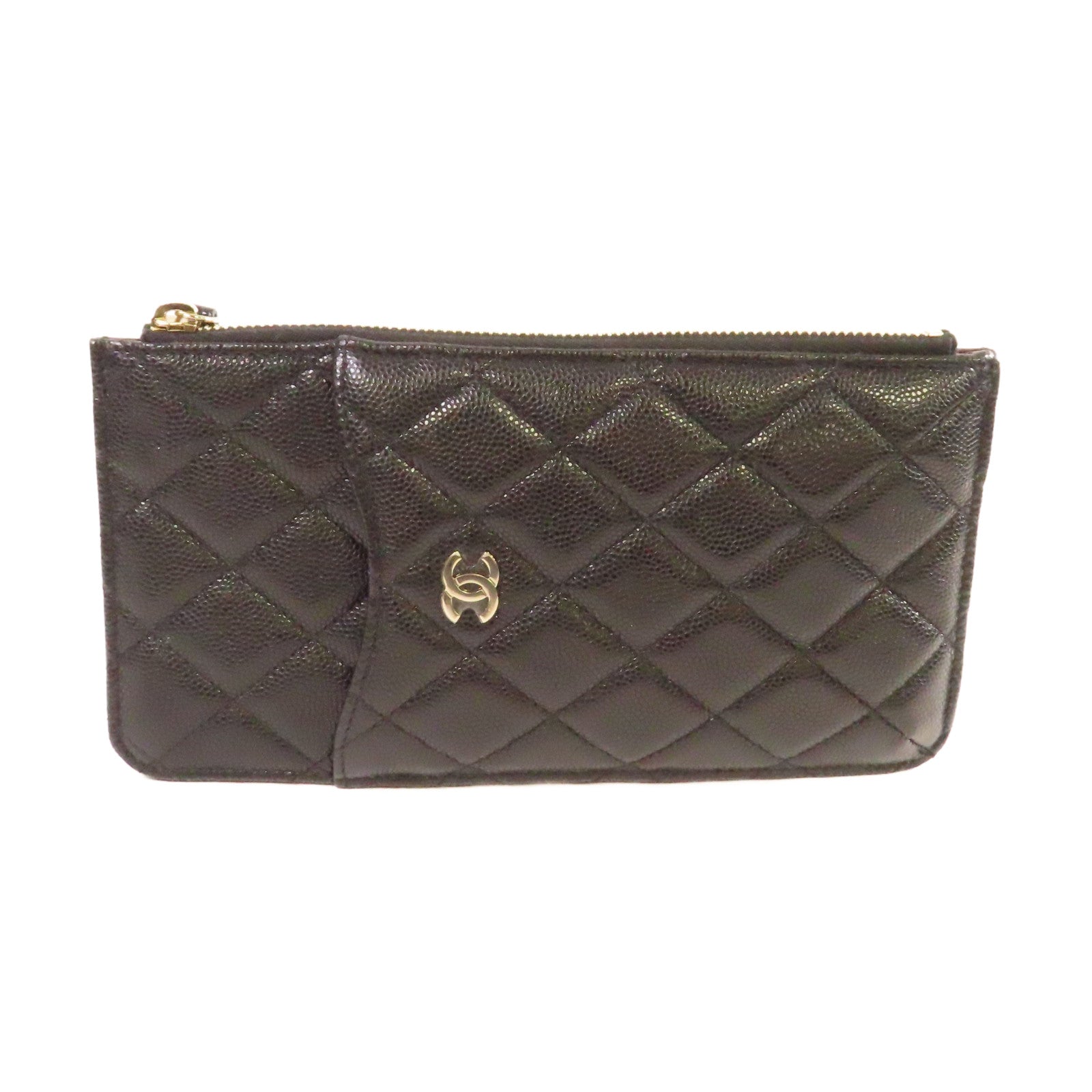 CHANEL 菱格Caviar皮革Classic Phone & Card Holder銀扣手機/卡片套黑色