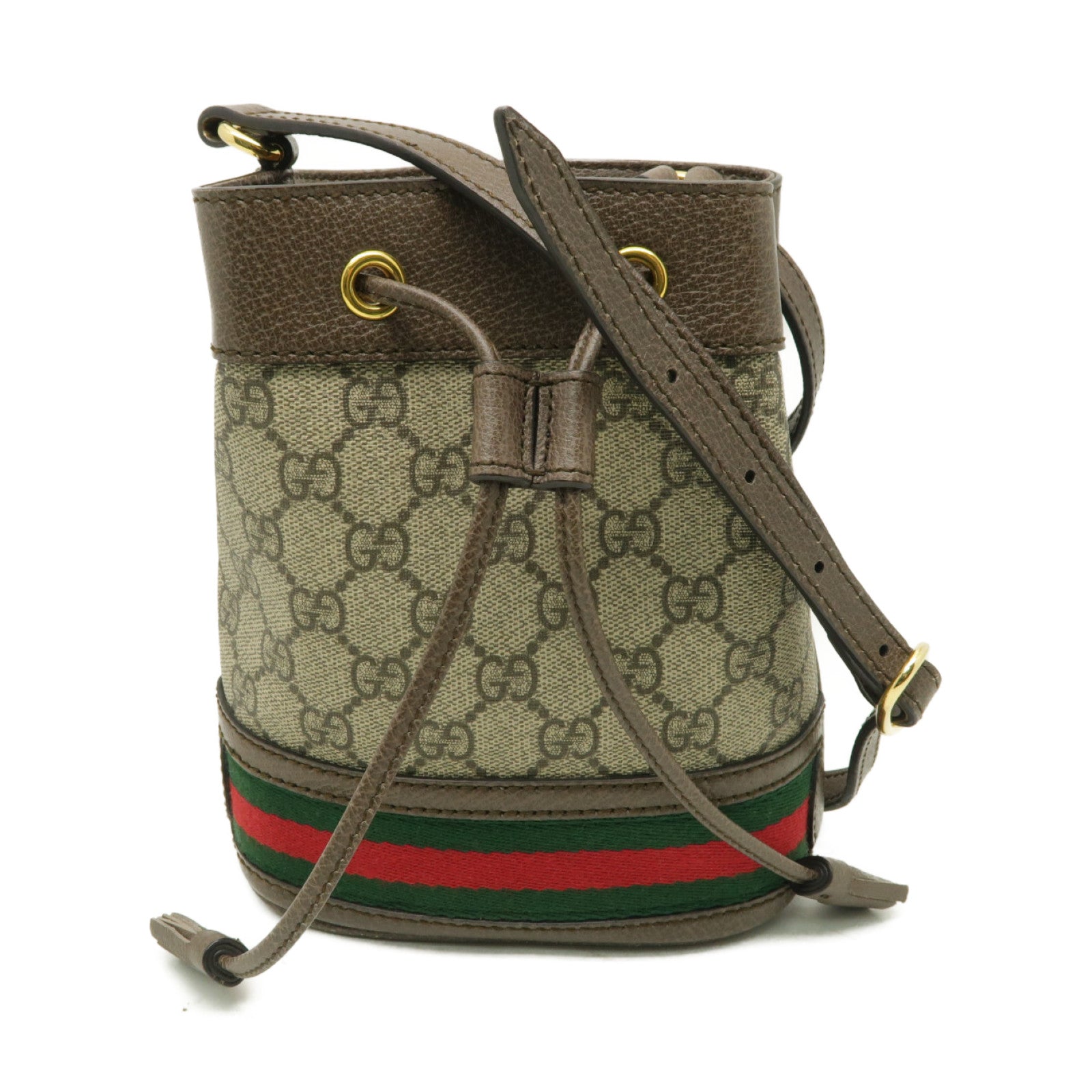 GUCCI 塗層帆布Drawstring Bucket金扣肩背袋米色