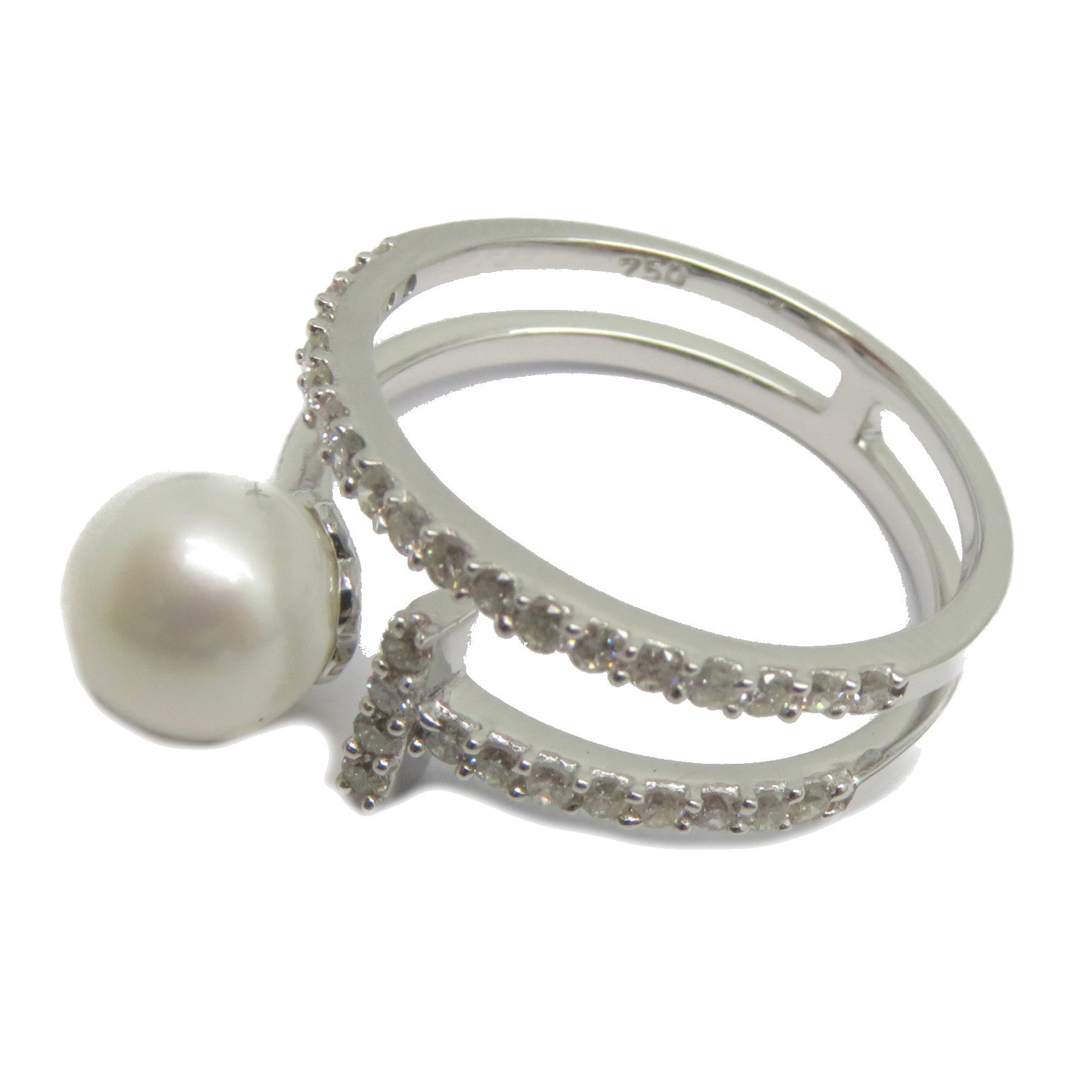 JEWELRY 【激減優惠】18K白金Pearl Diamond Ring 2.65ct珍珠/0.333ct鑽石戒指US#7