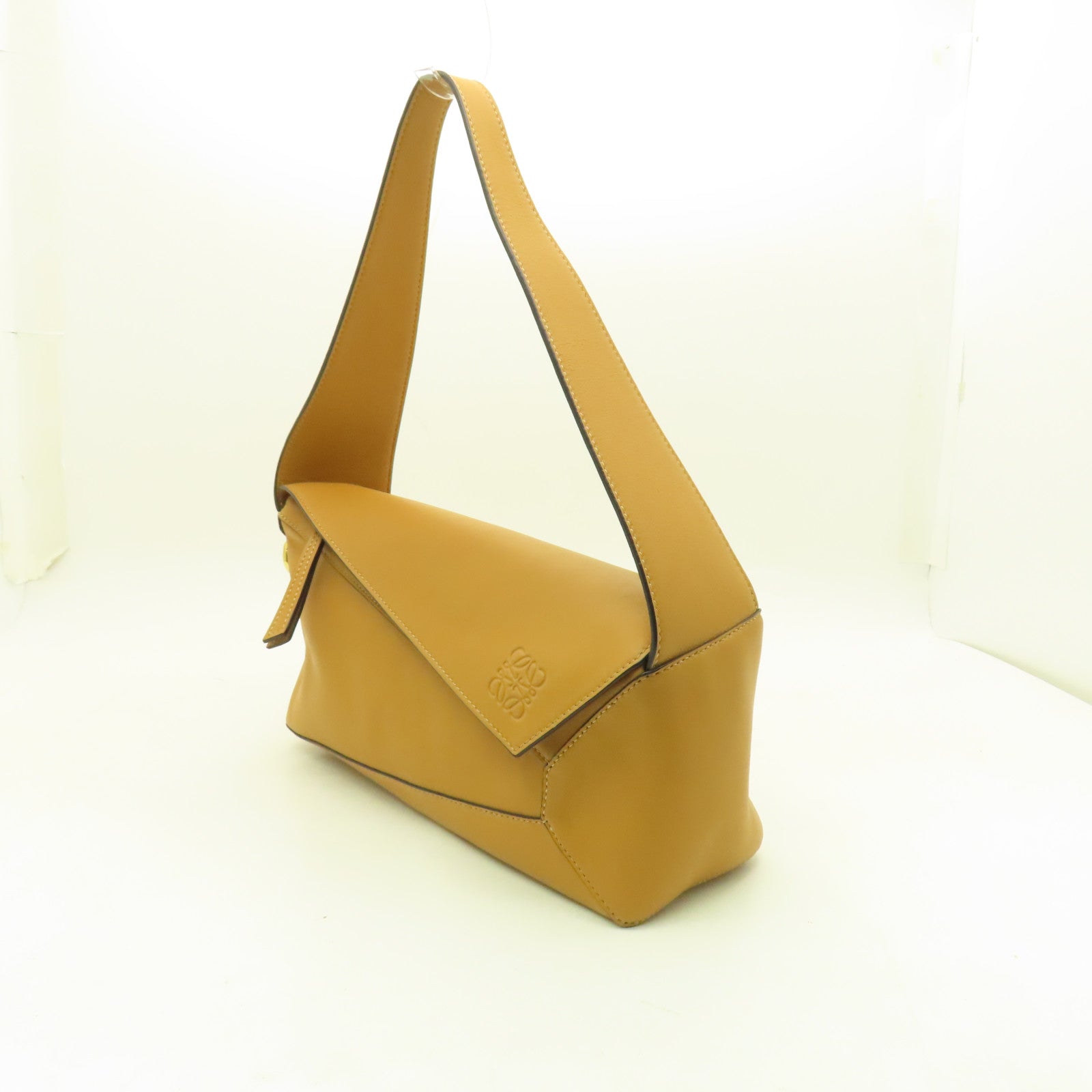 LOEWE cowhide leather Hobo Bag gold buckle shoulder bag brown