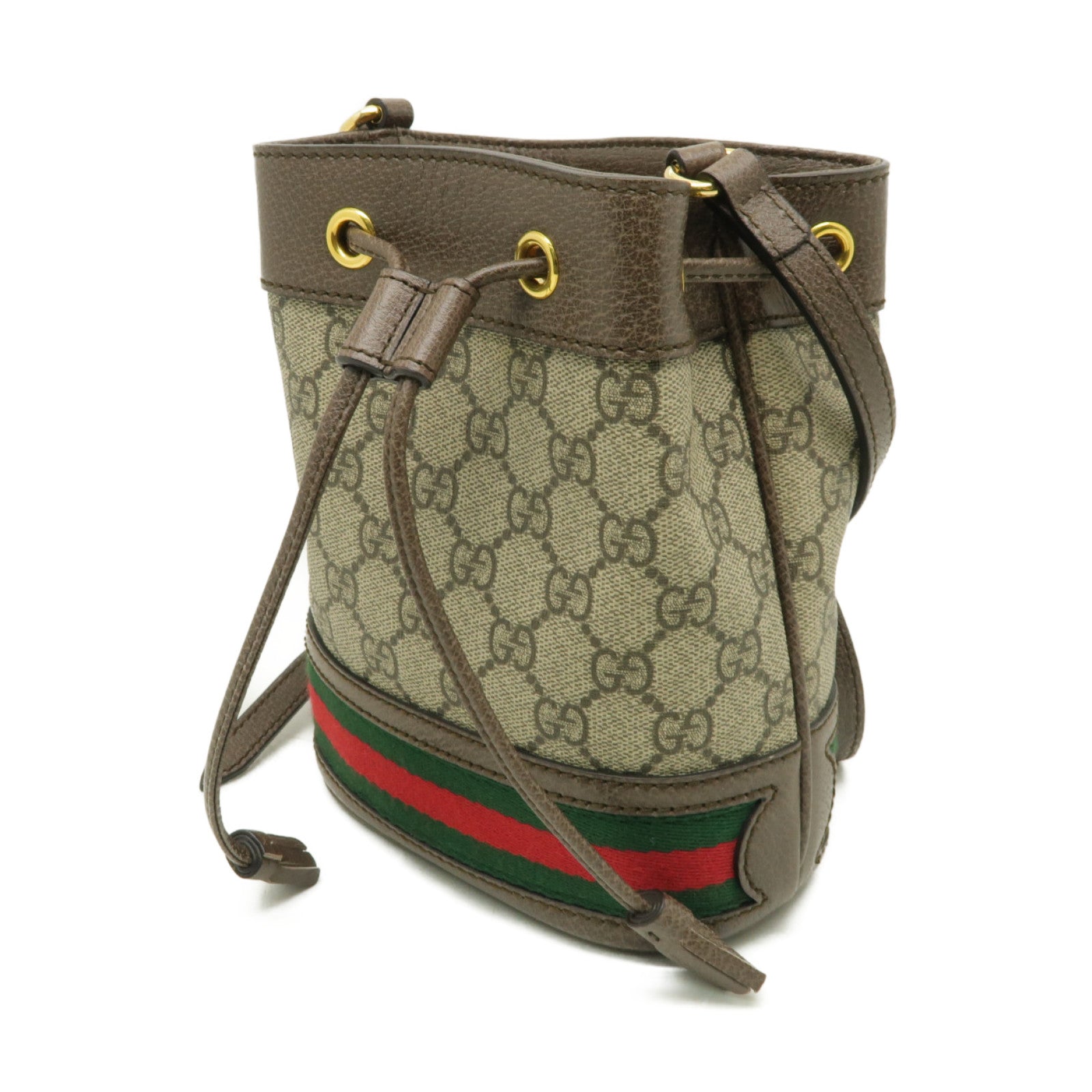 GUCCI 塗層帆布Drawstring Bucket金扣肩背袋米色
