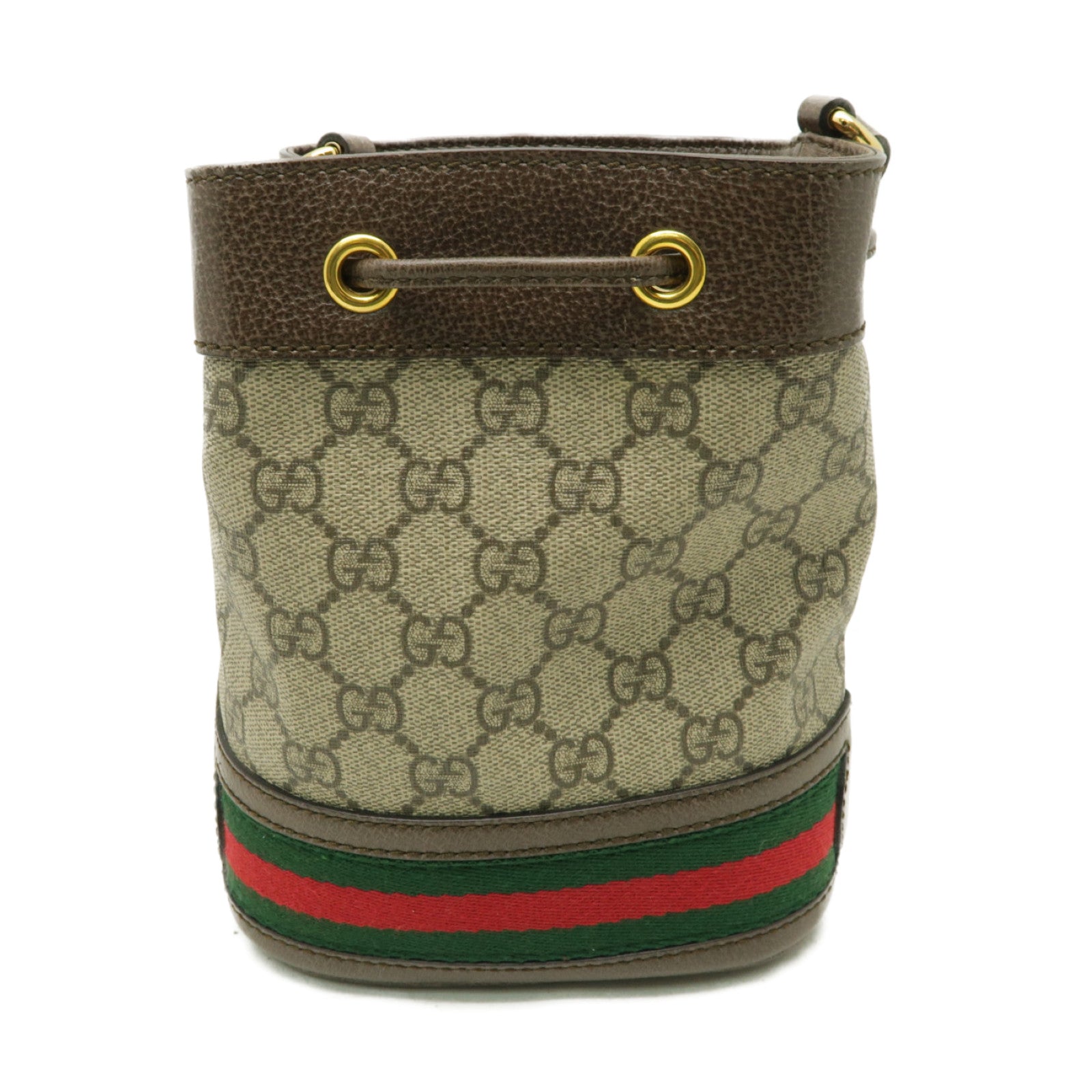 GUCCI 塗層帆布Drawstring Bucket金扣肩背袋米色
