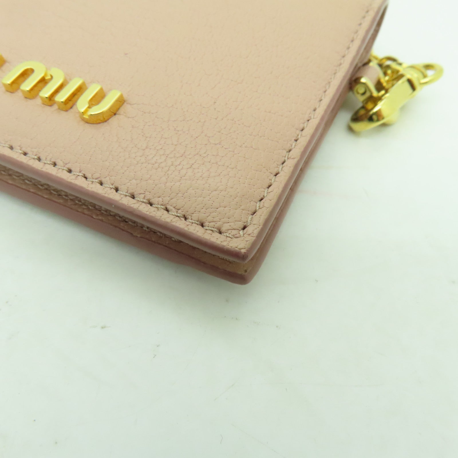 Miu Miu 牛皮皮革Card Case金扣卡片套粉紅色