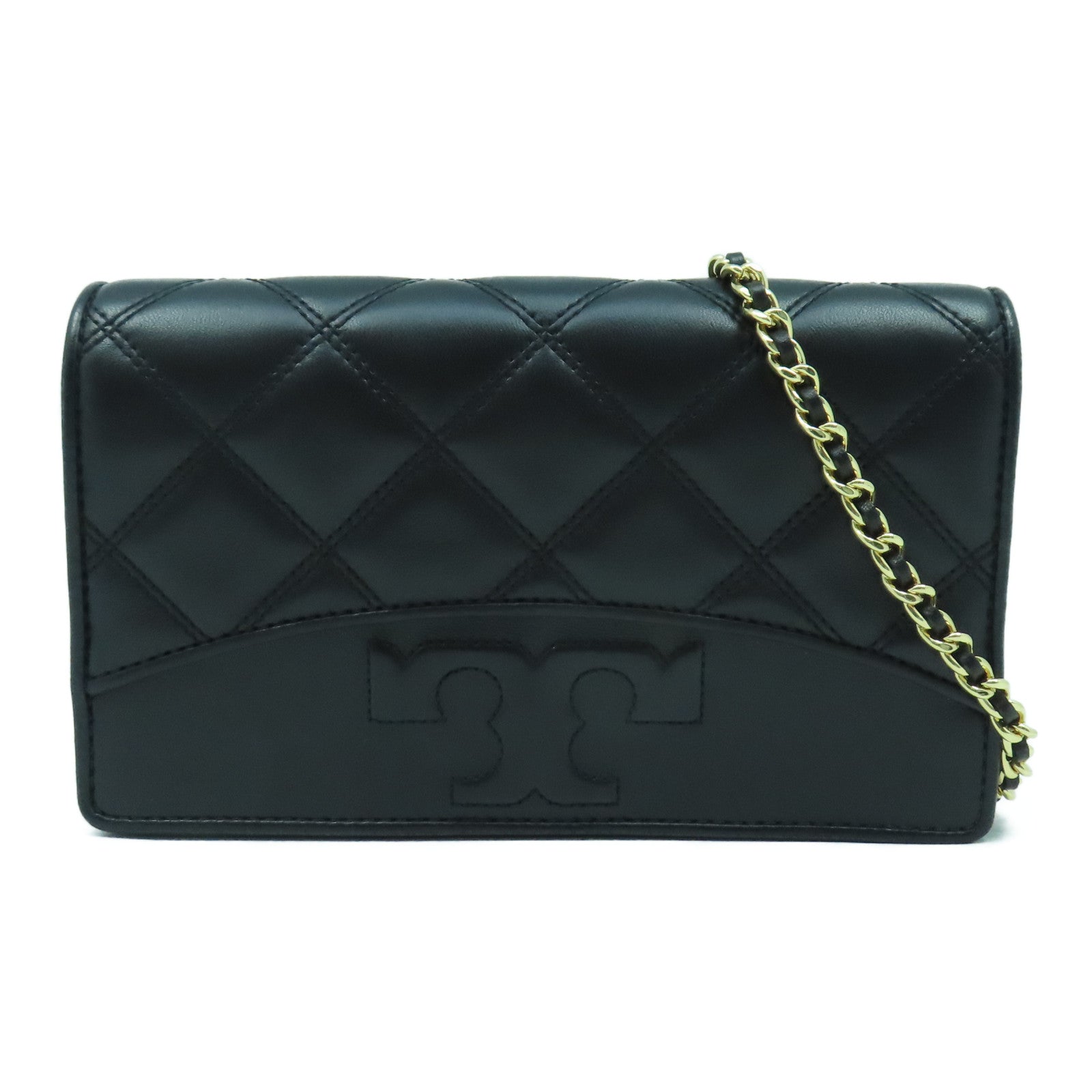 Tory Burch 菱格羊皮皮革Chain Shoulder Bag金扣鏈帶肩背袋黑色