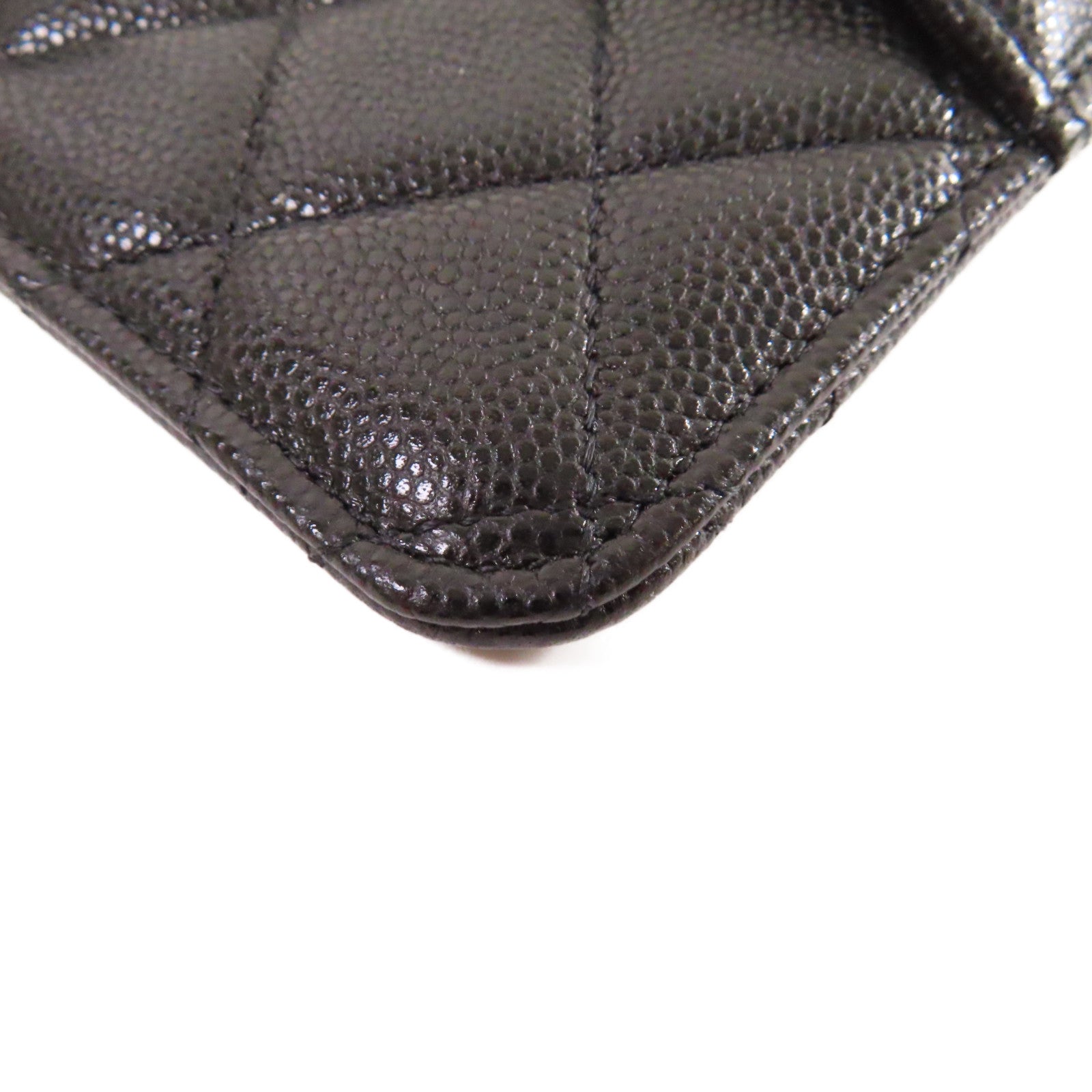 CHANEL 菱格Caviar皮革Classic Phone & Card Holder銀扣手機/卡片套黑色
