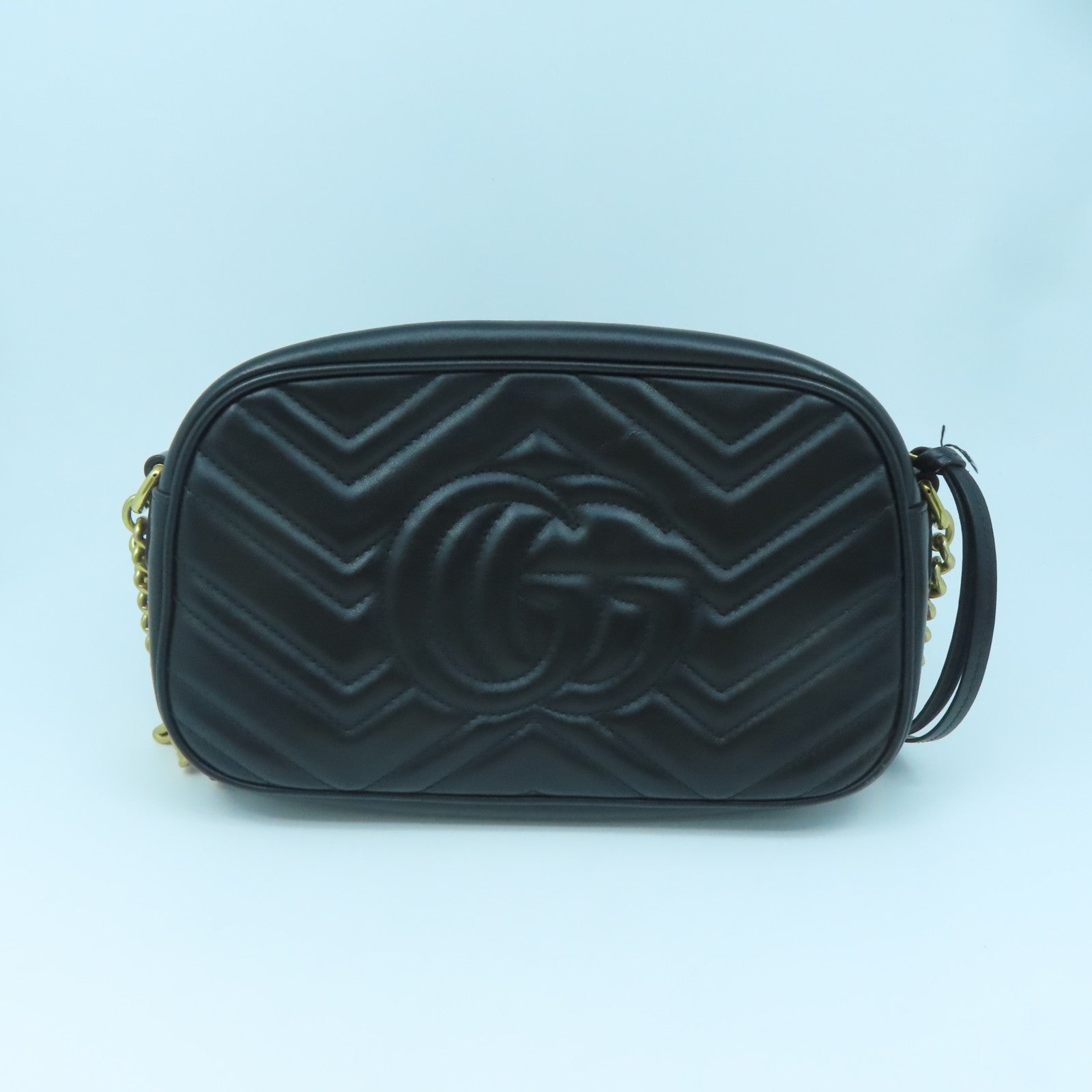 GUCCI Calfskin Leather GG Marmont Gold Buckle Shoulder Bag Black