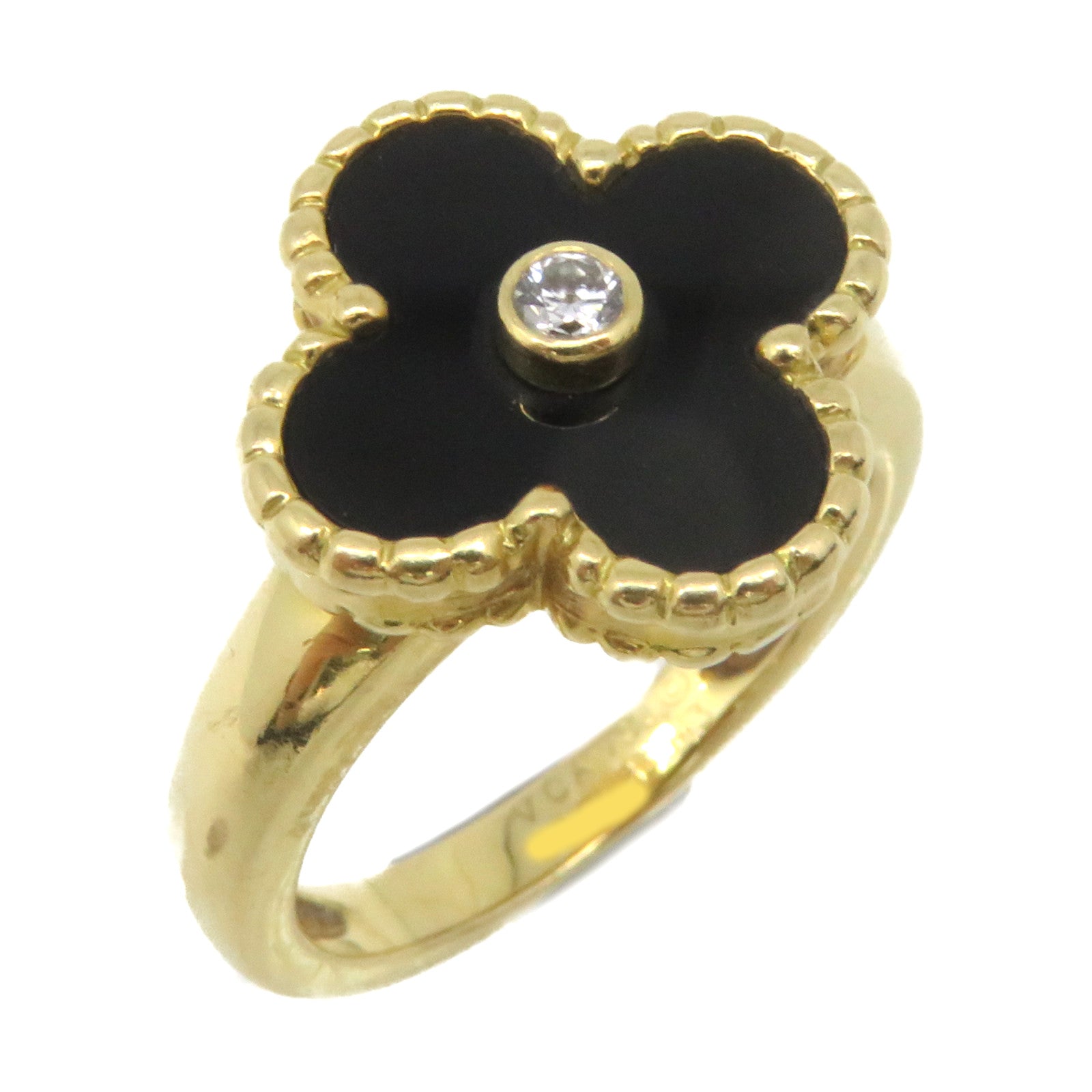 Van Cleef & Arpels 18K黃金/瑪瑙Vintage Alhambra Ring戒指#52/US#5.75