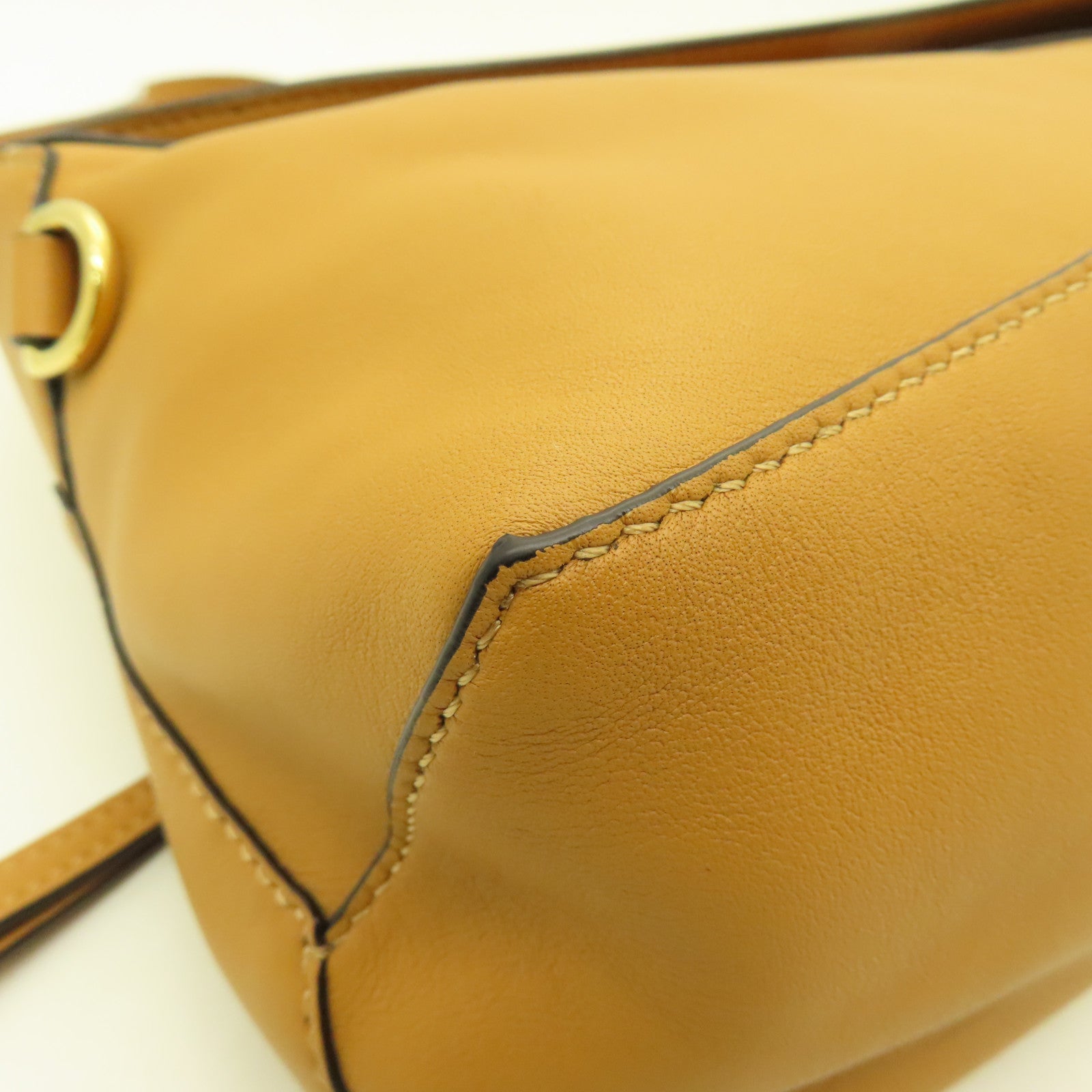 LOEWE cowhide leather Hobo Bag gold buckle shoulder bag brown
