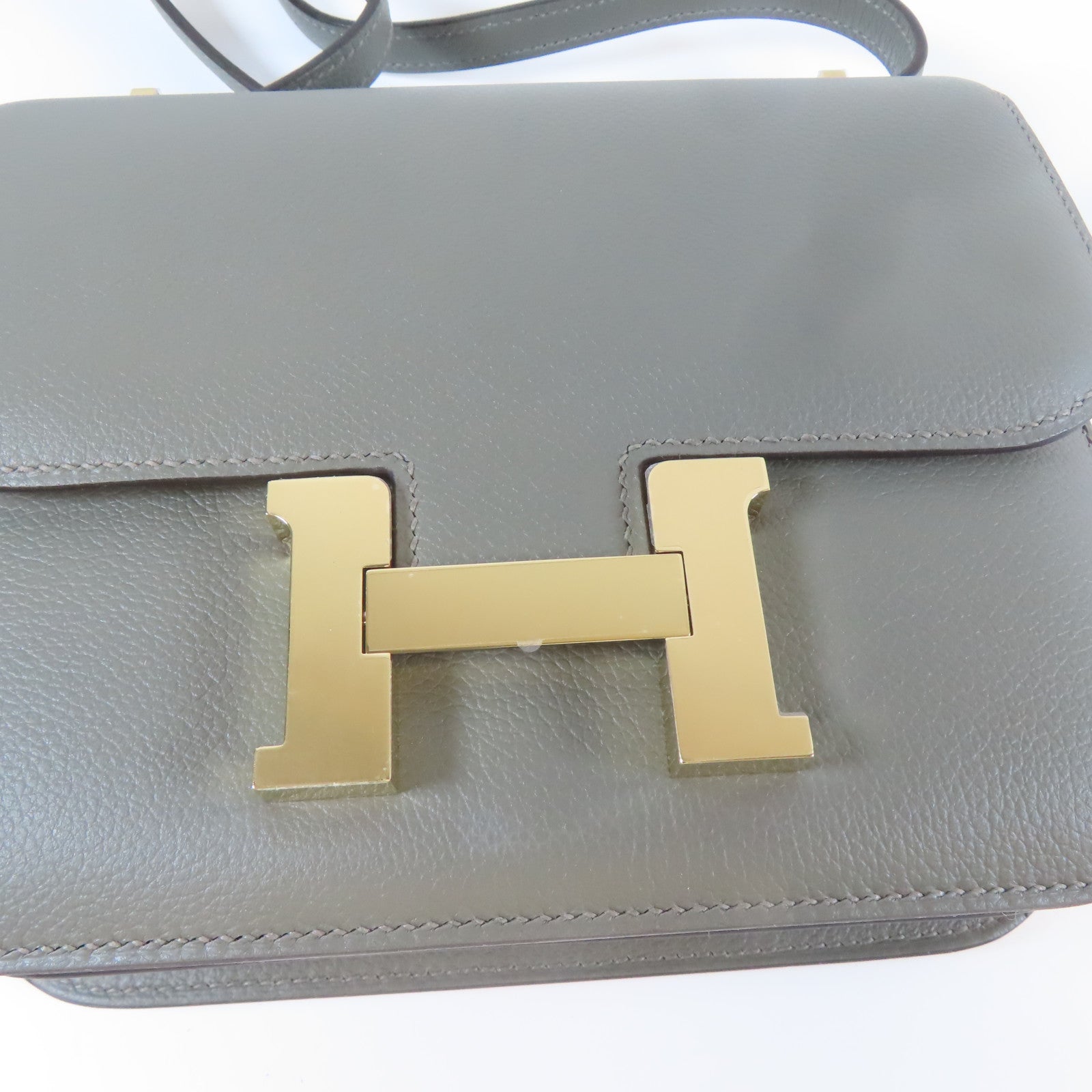 HERMES Evercolor皮革Constance Mini金扣肩背袋灰色
