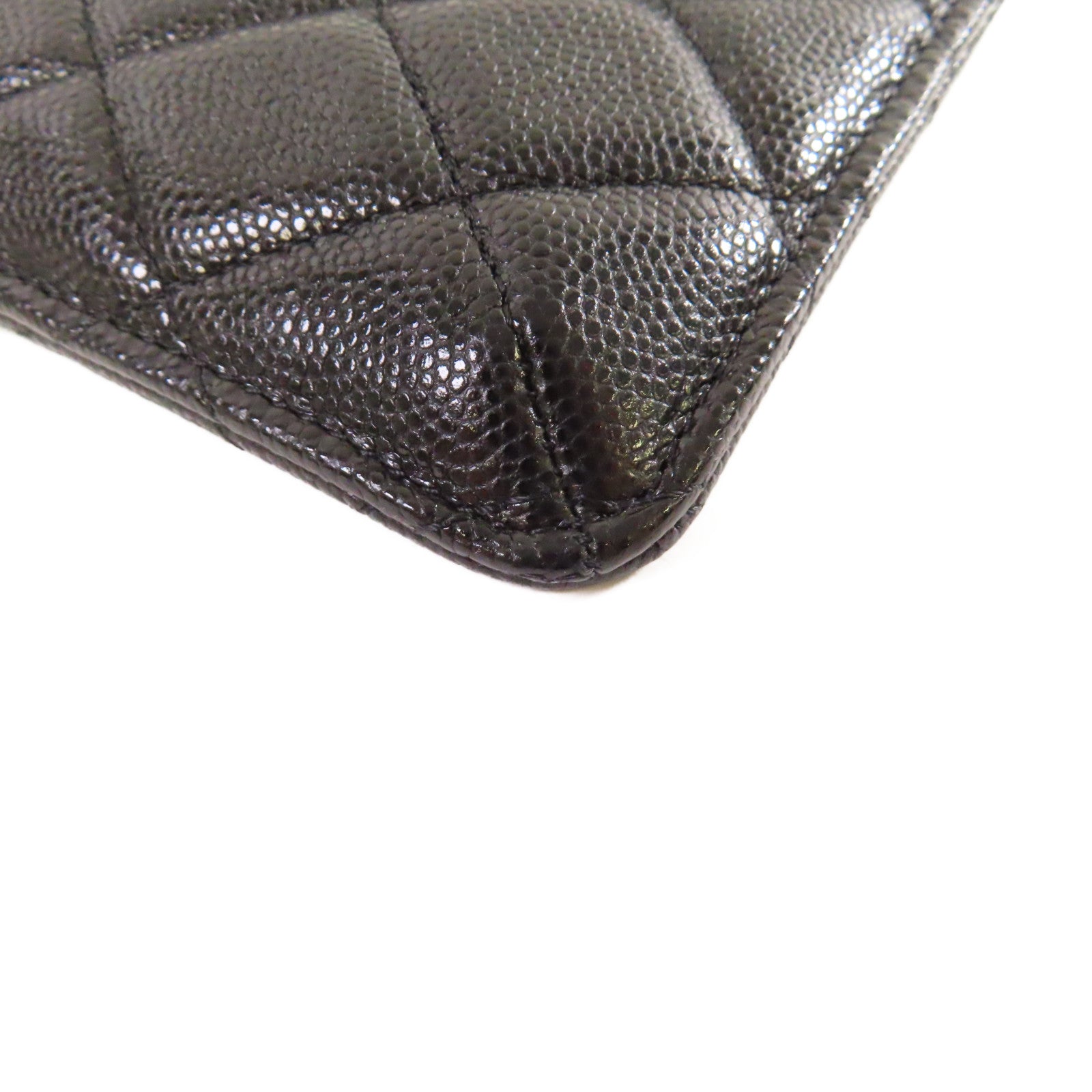 CHANEL 菱格Caviar皮革Classic Phone & Card Holder銀扣手機/卡片套黑色