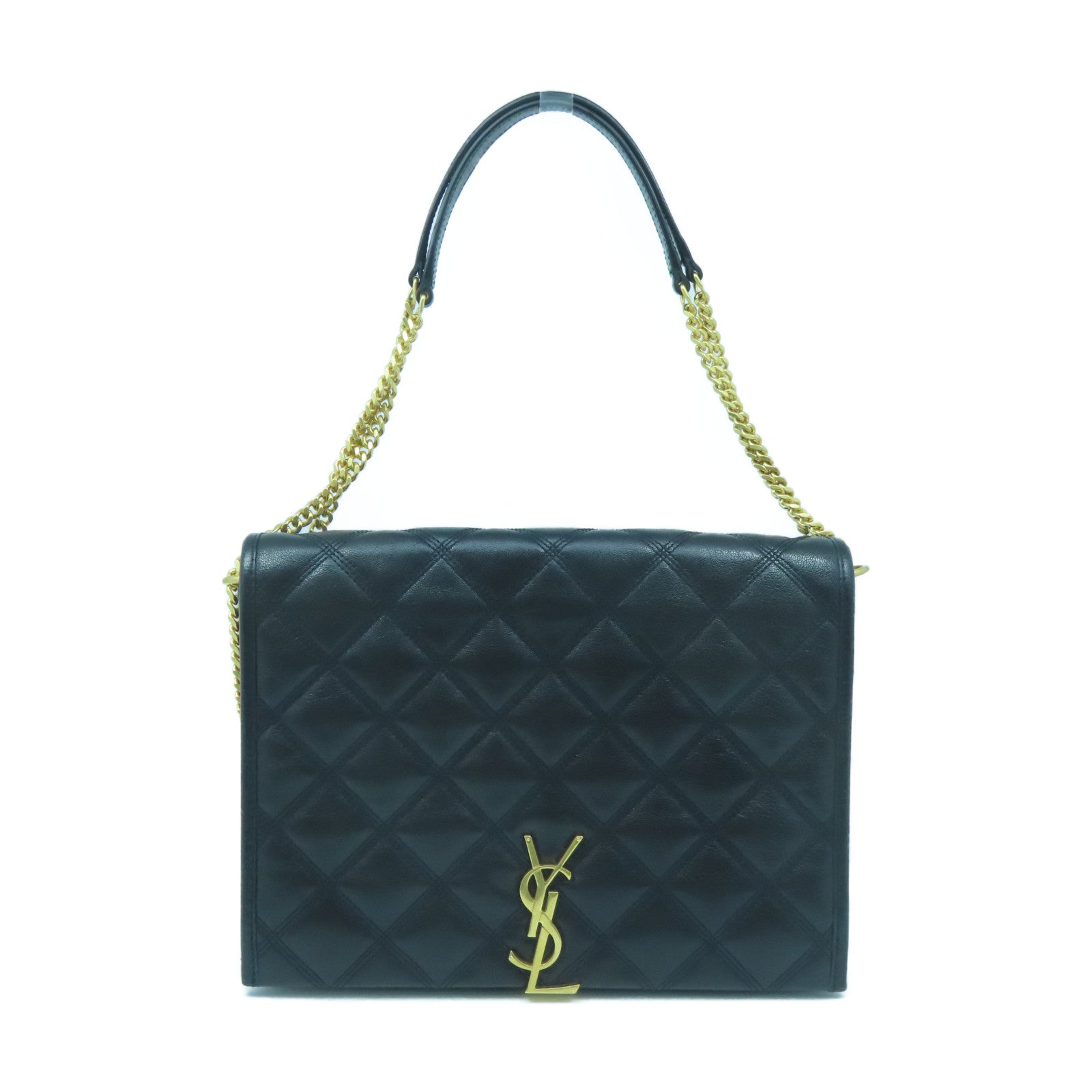 SAINT LAURENT Leather Shoulder Bag Gold Buckle Black