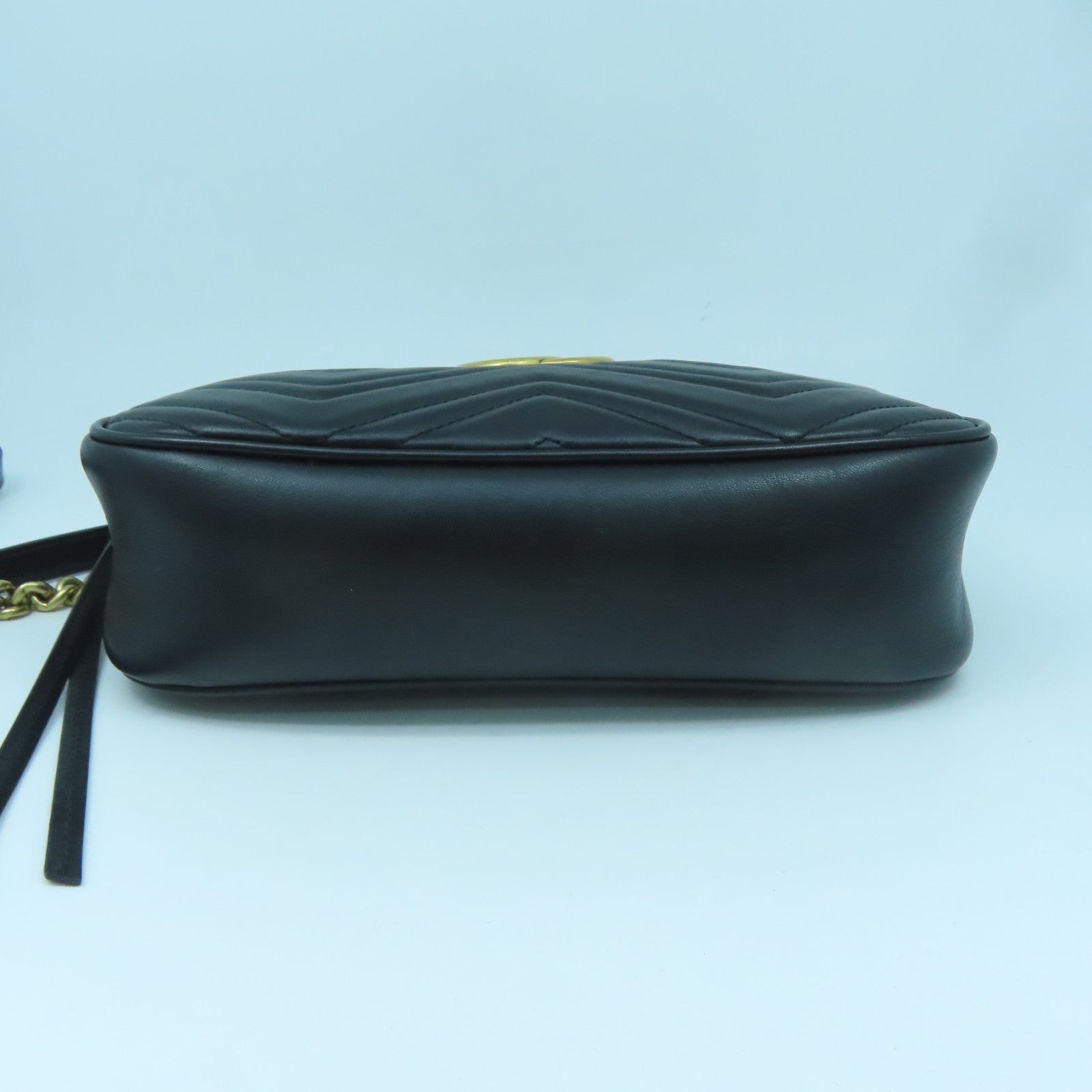 GUCCI Calfskin Leather GG Marmont Gold Buckle Shoulder Bag Black