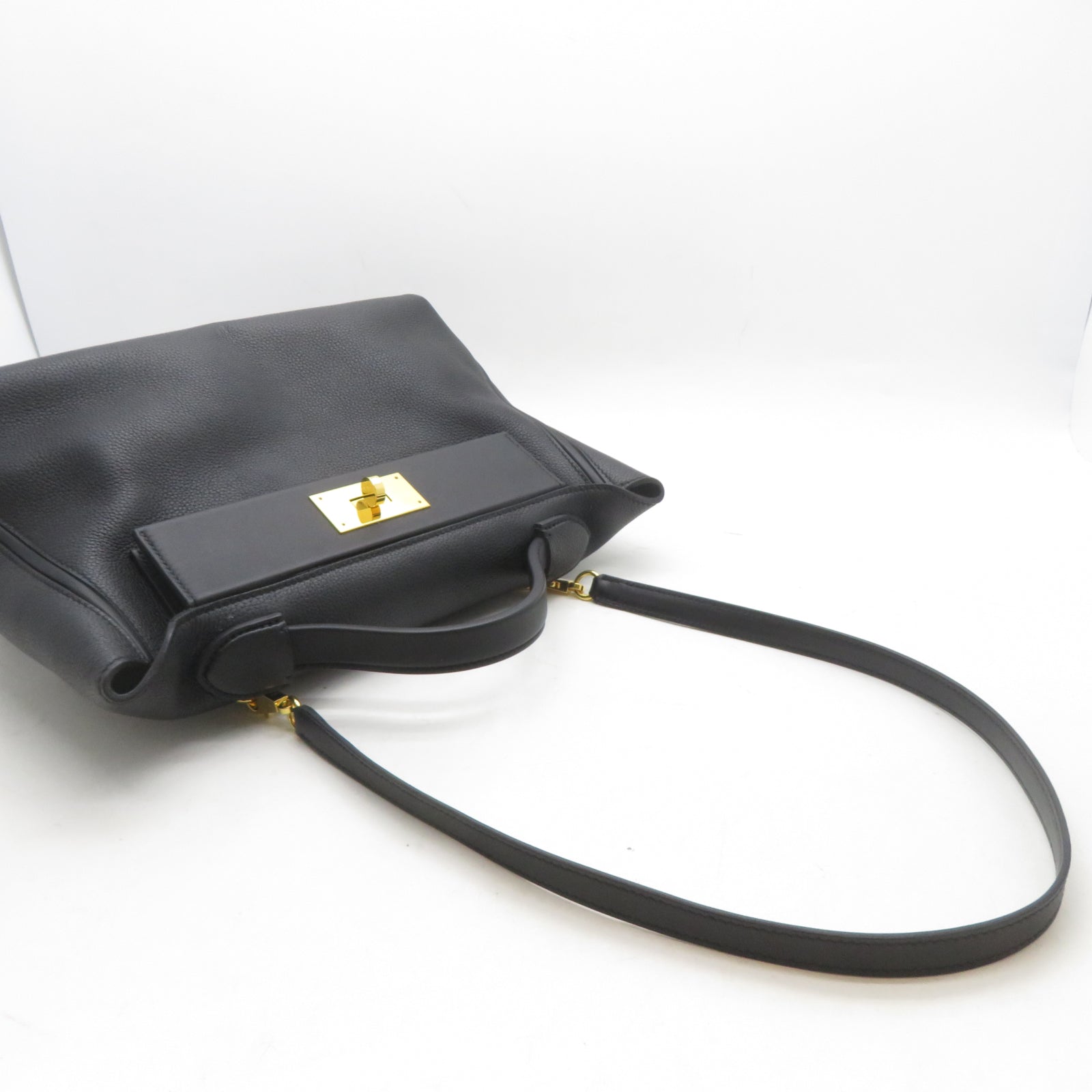 HERMES Swift皮革24/24 29cm金扣手挽肩背兩用袋Noir黑色
