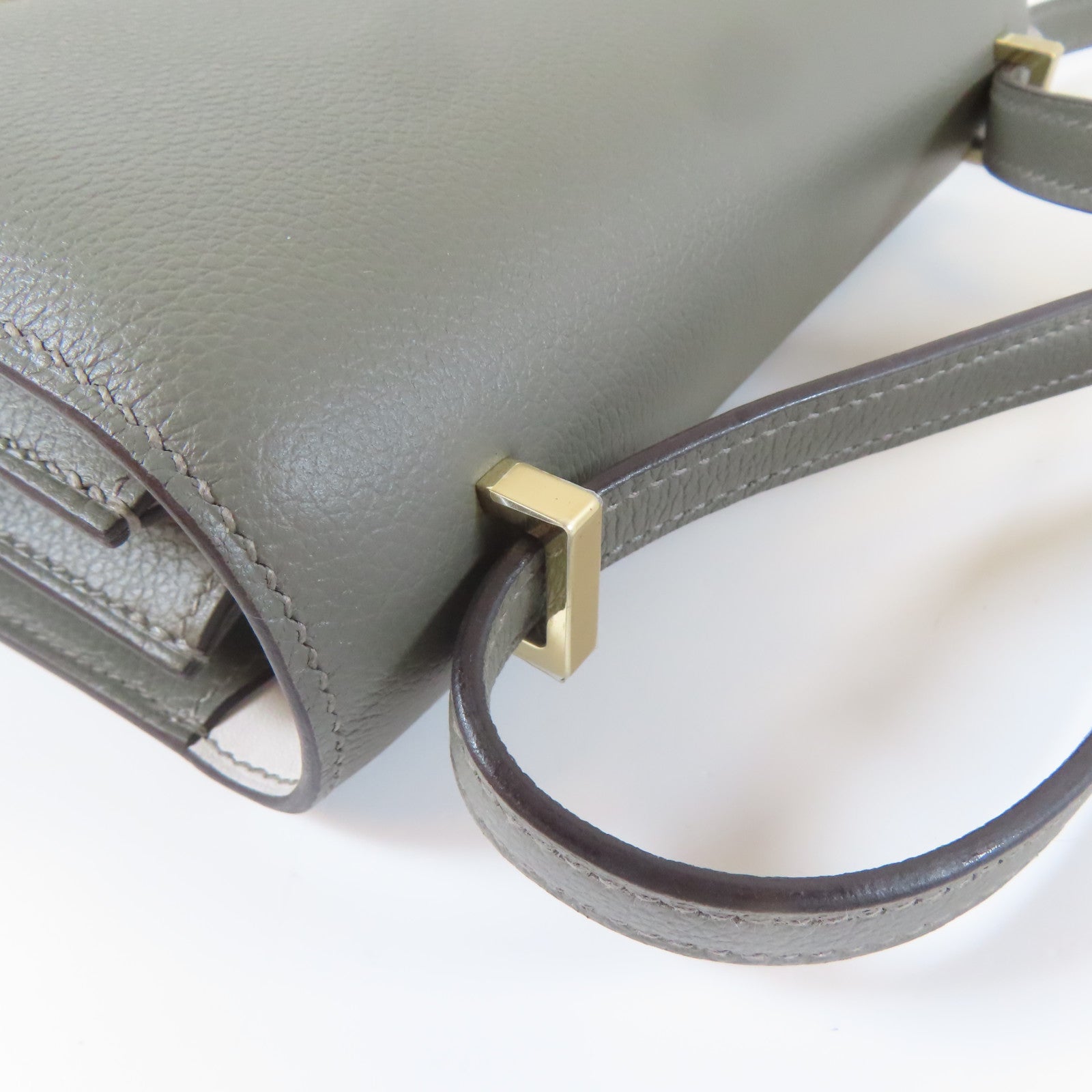 HERMES Evercolor皮革Constance Mini金扣肩背袋灰色