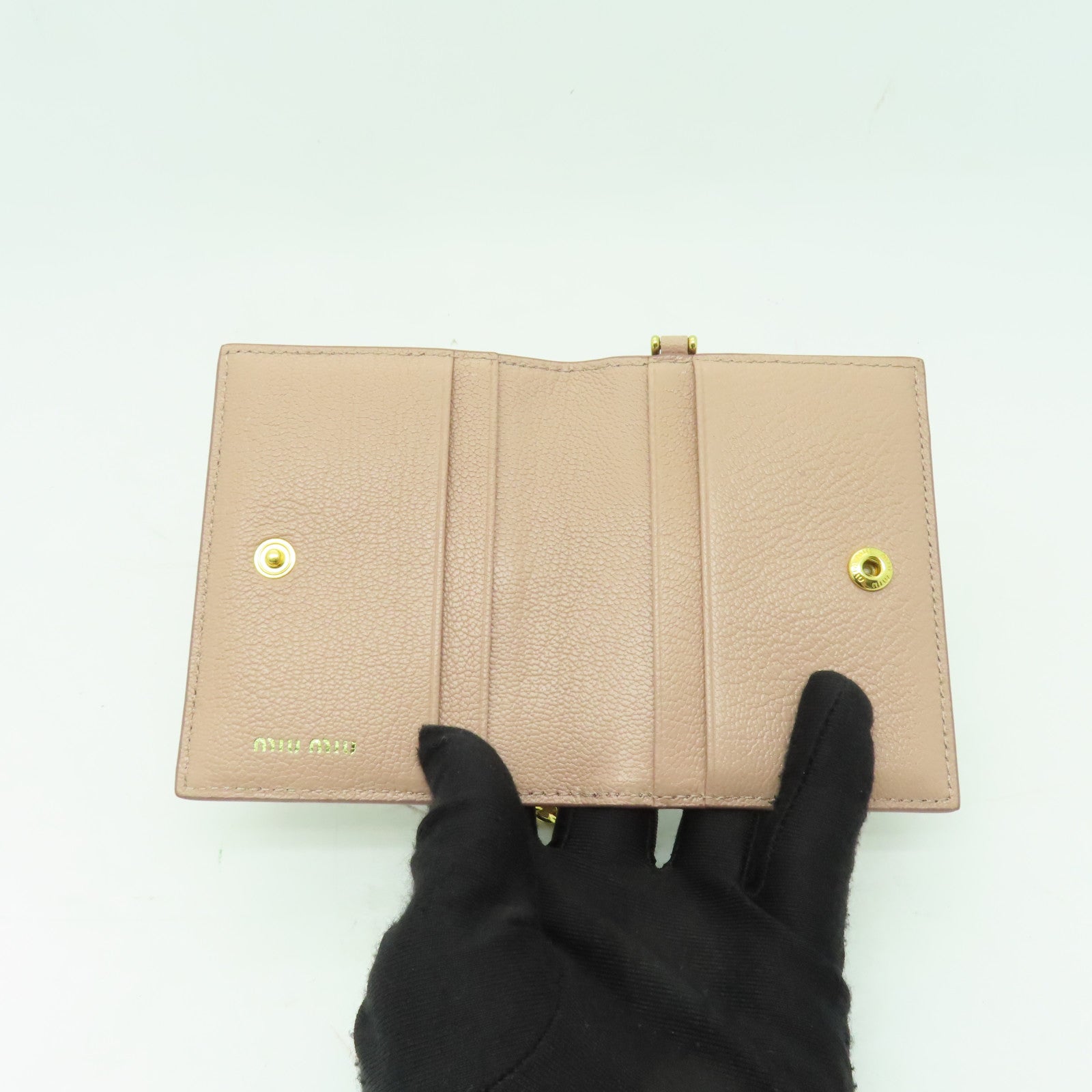 Miu Miu 牛皮皮革Card Case金扣卡片套粉紅色