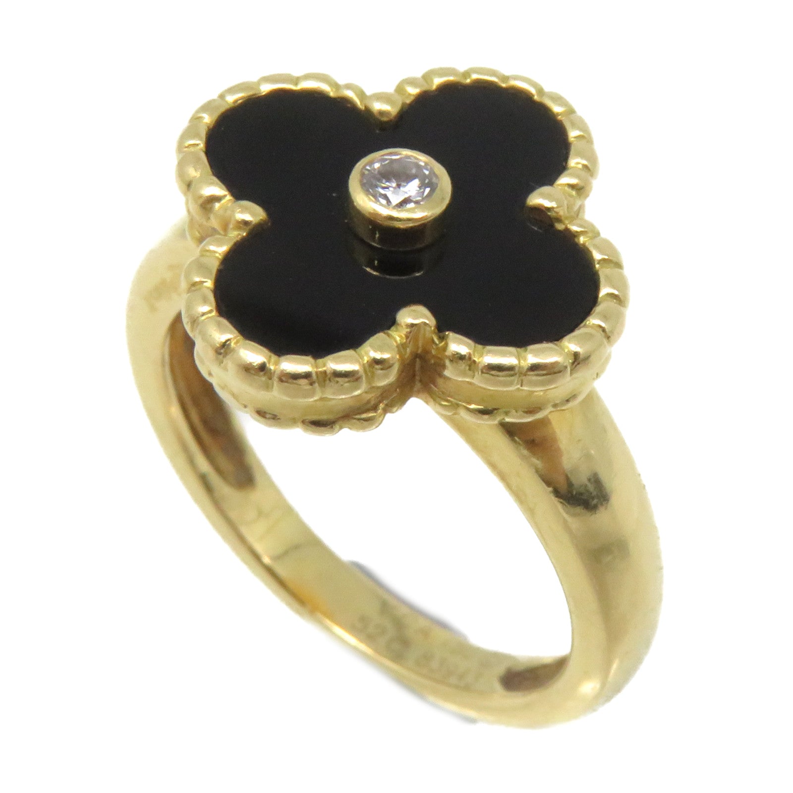 Van Cleef & Arpels 18K黃金/瑪瑙Vintage Alhambra Ring戒指#52/US#5.75