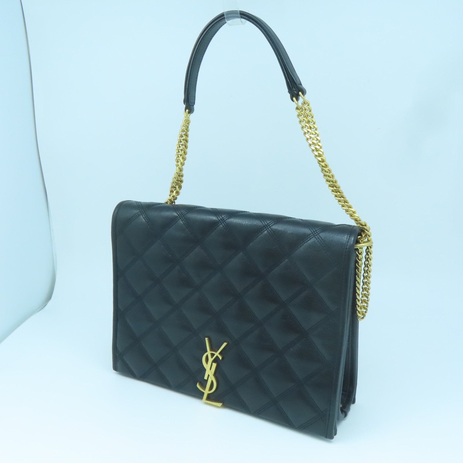 SAINT LAURENT Leather Shoulder Bag Gold Buckle Black