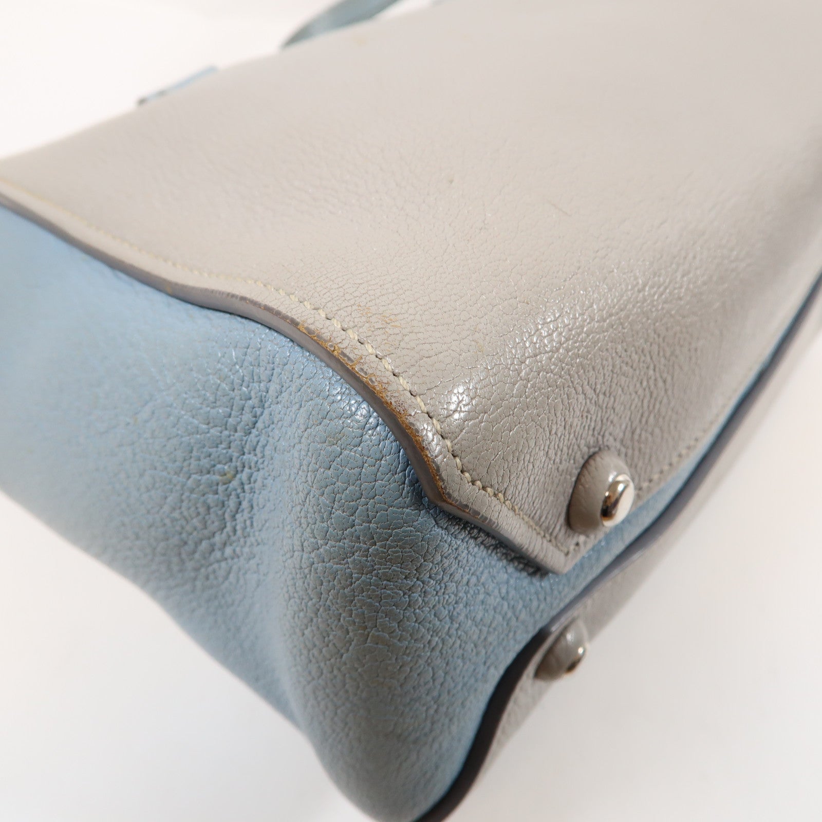 Miu Miu Chevre皮革2 Way Shoulder Bag銀扣手挽肩背兩用袋灰色/藍色