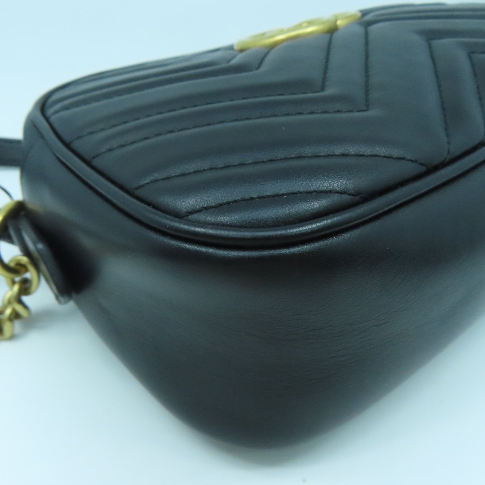 GUCCI Calfskin Leather GG Marmont Gold Buckle Shoulder Bag Black