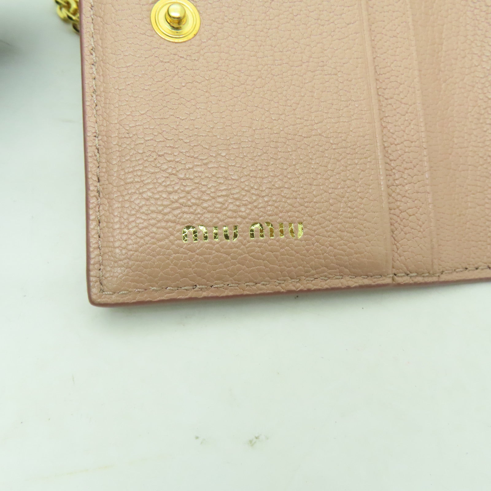 Miu Miu 牛皮皮革Card Case金扣卡片套粉紅色