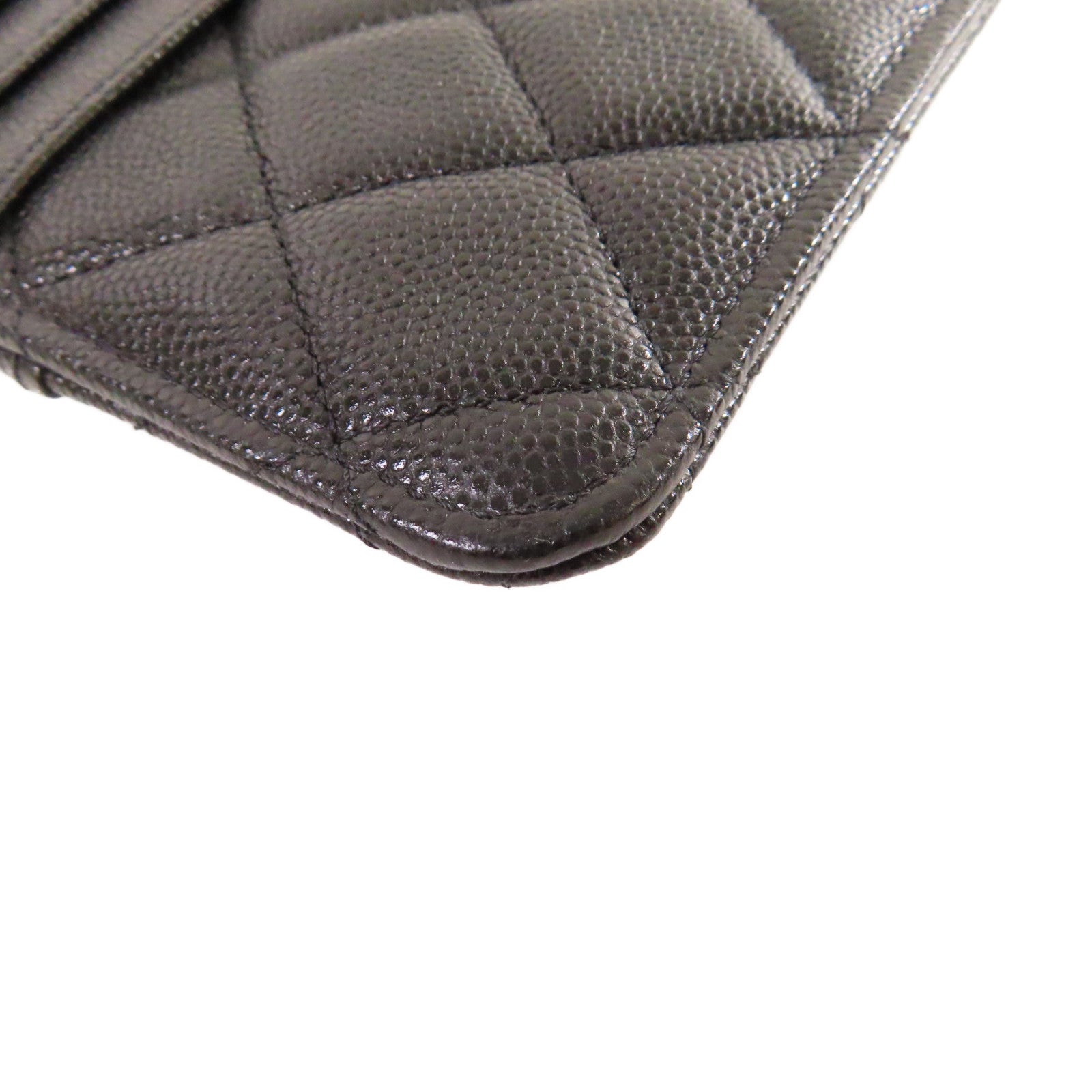 CHANEL 菱格Caviar皮革Classic Phone & Card Holder銀扣手機/卡片套黑色