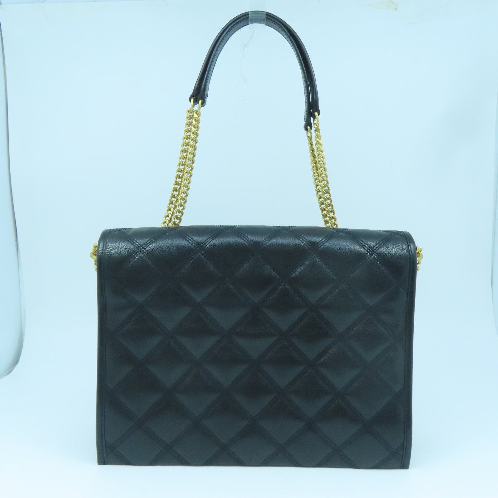 SAINT LAURENT Leather Shoulder Bag Gold Buckle Black