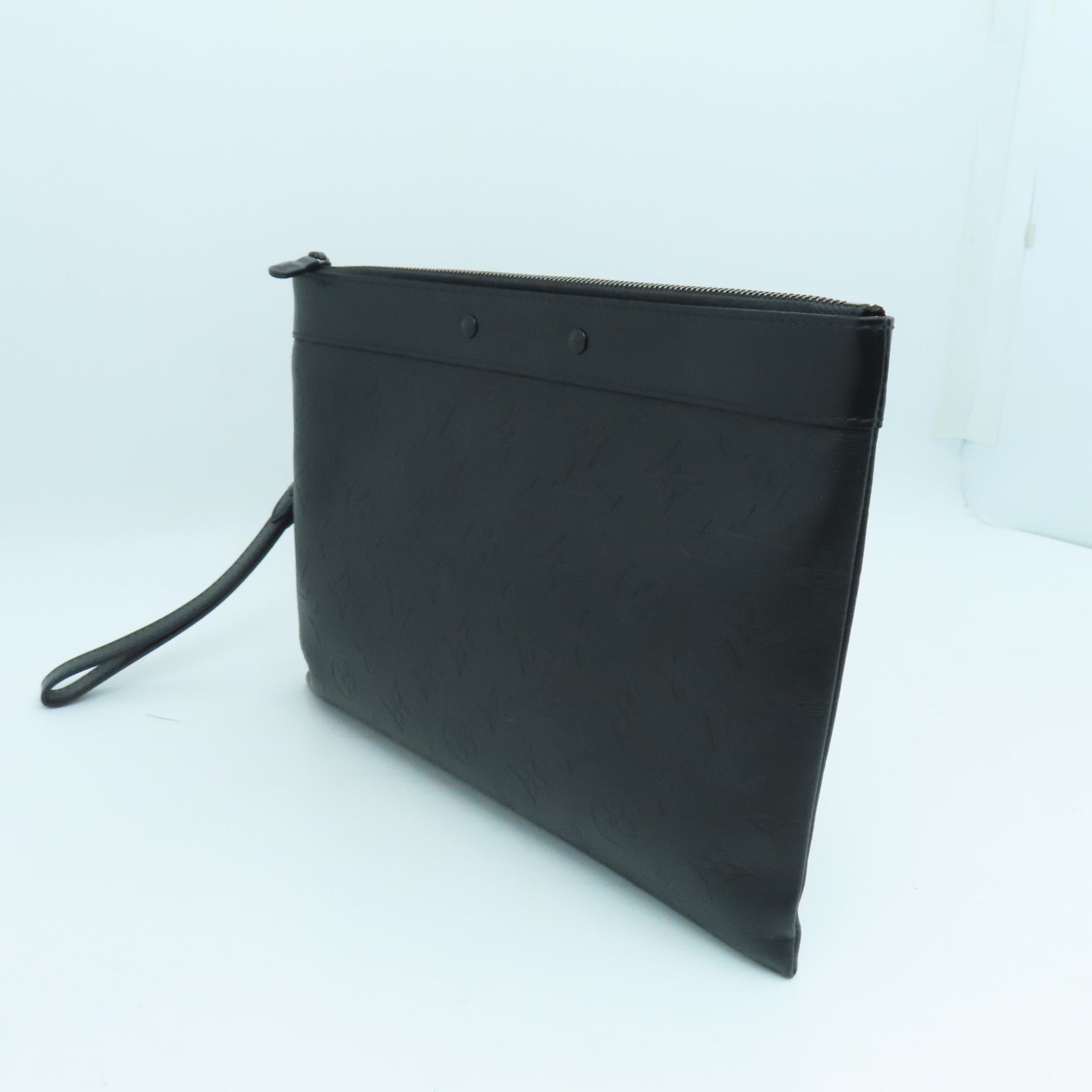 LOUIS VUITTON Monogram Shadow Pochette To-Go Clutch Black Buckle Black