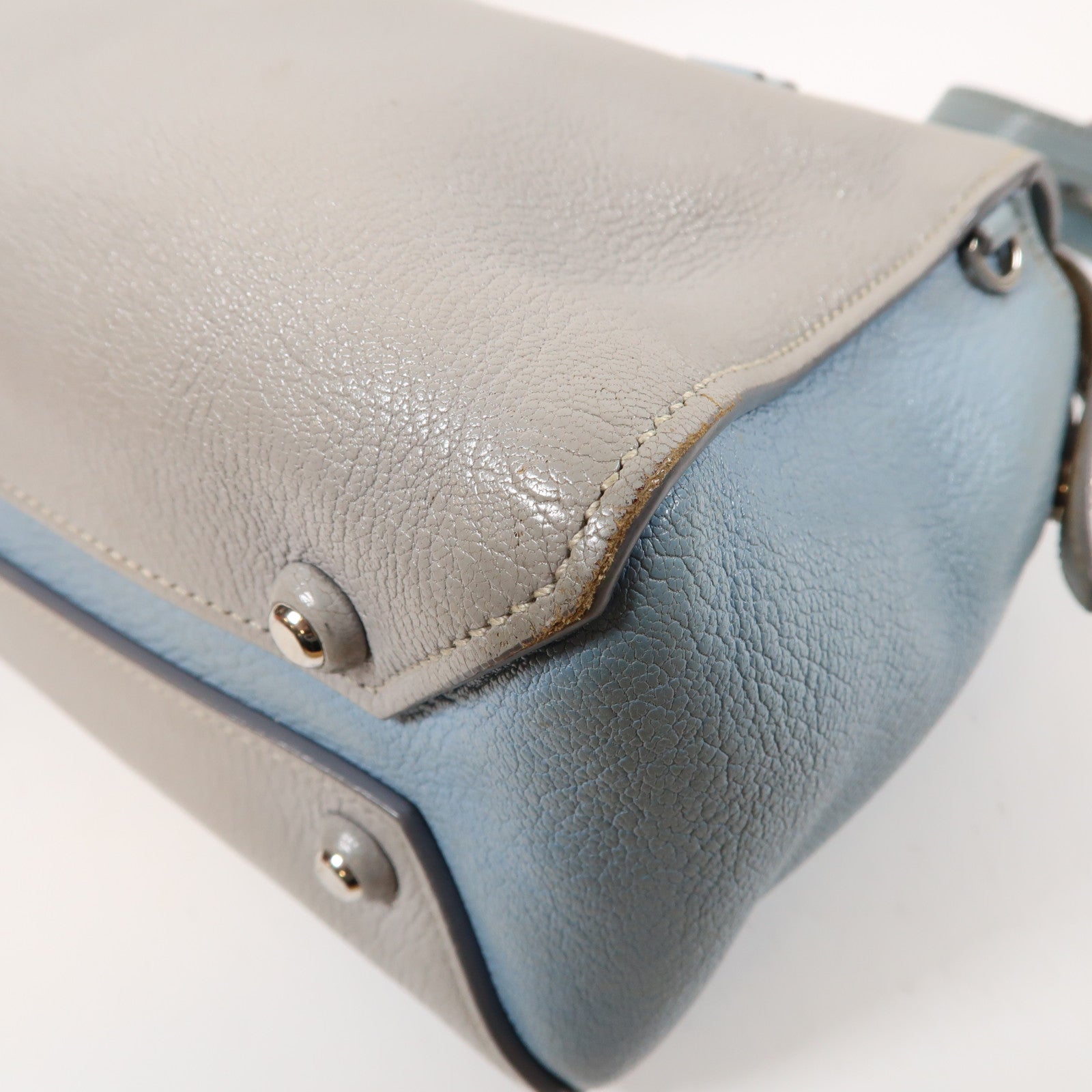 Miu Miu Chevre皮革2 Way Shoulder Bag銀扣手挽肩背兩用袋灰色/藍色