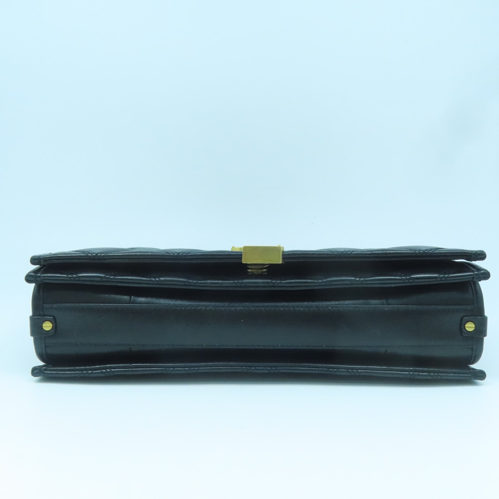 SAINT LAURENT Leather Shoulder Bag Gold Buckle Black