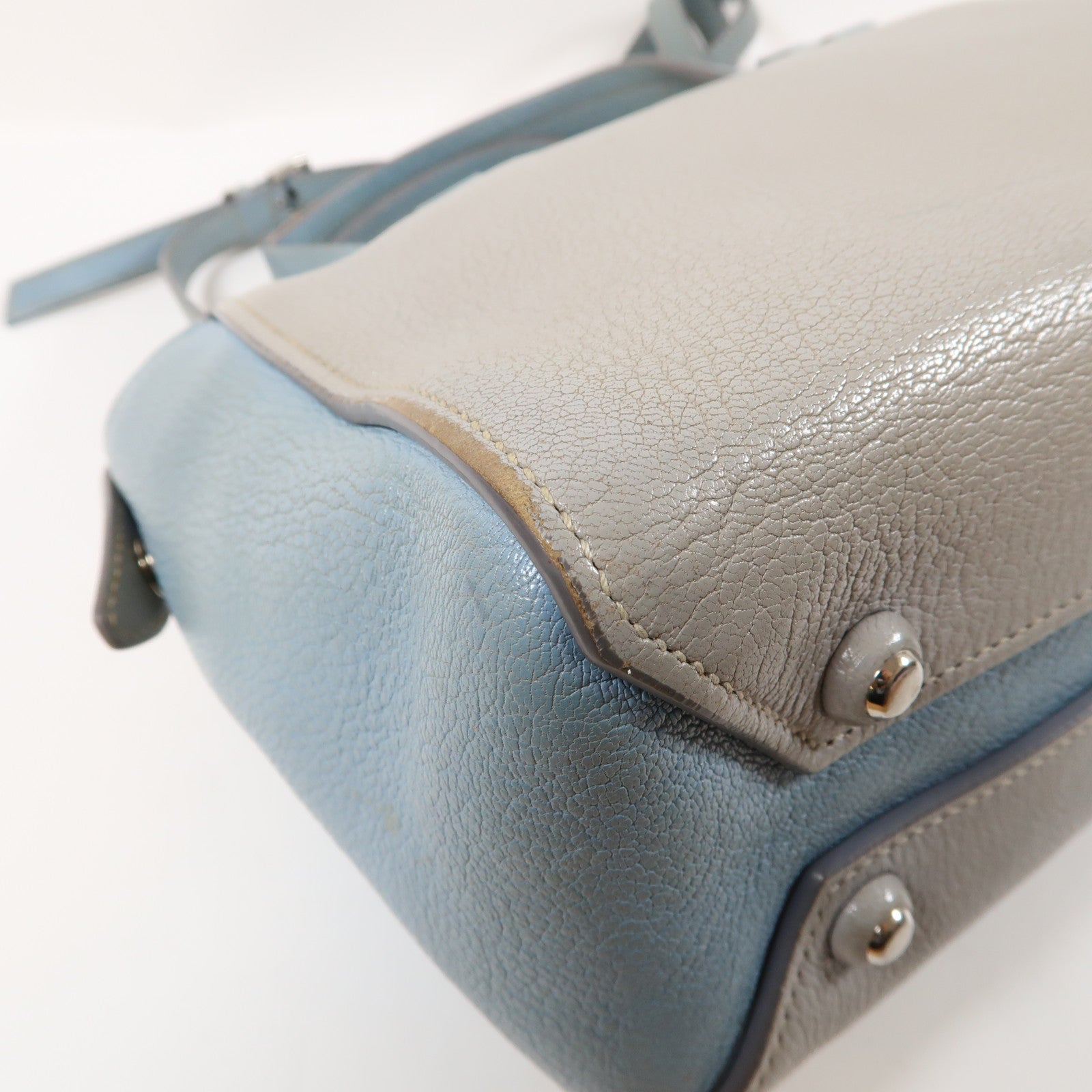 Miu Miu Chevre皮革2 Way Shoulder Bag銀扣手挽肩背兩用袋灰色/藍色