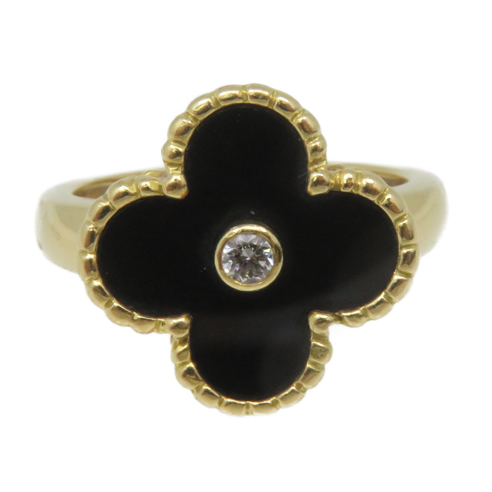 Van Cleef & Arpels 18K黃金/瑪瑙Vintage Alhambra Ring戒指#52/US#5.75