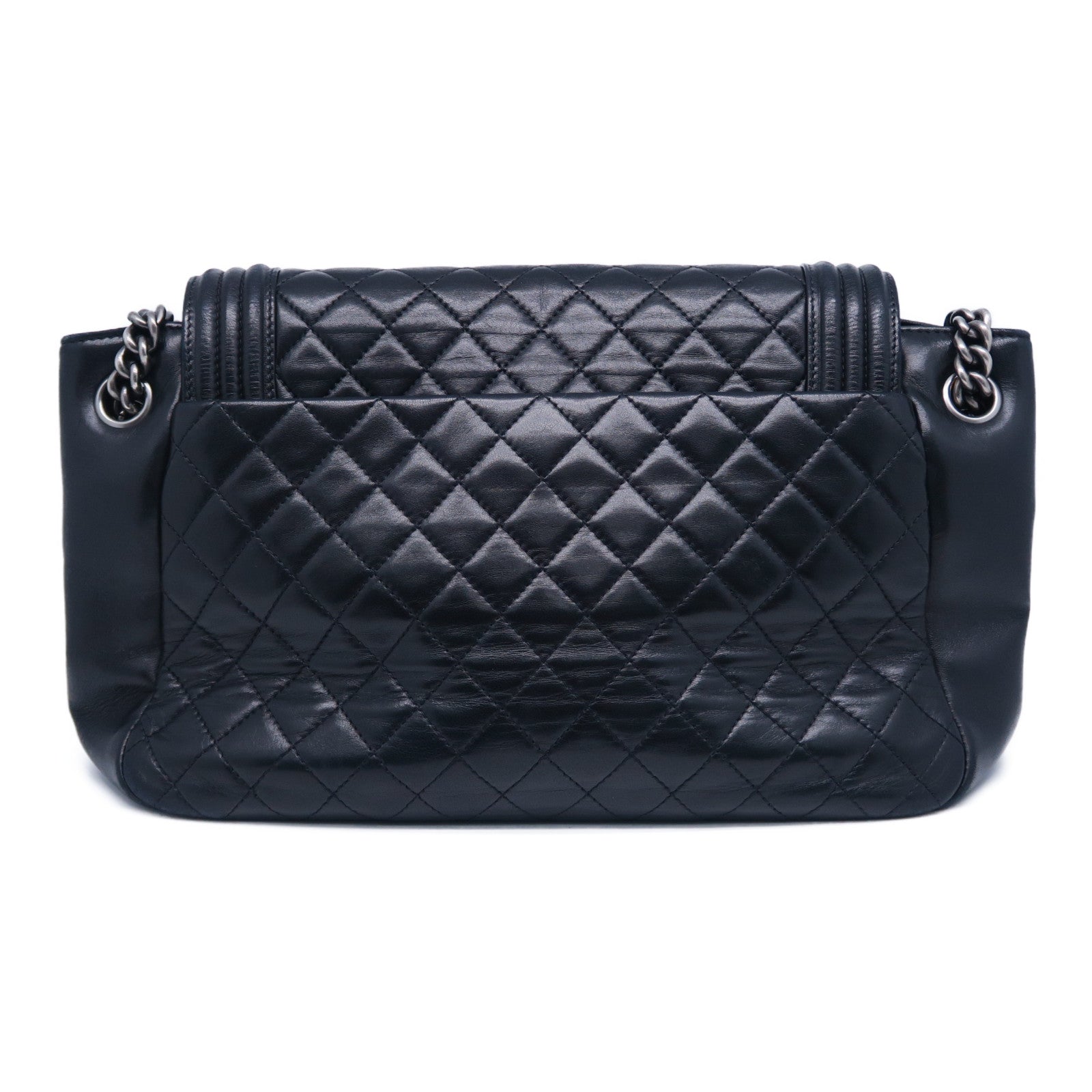 CHANEL 菱格羊皮皮革Chain Shoulder Bag銀扣肩背袋黑色