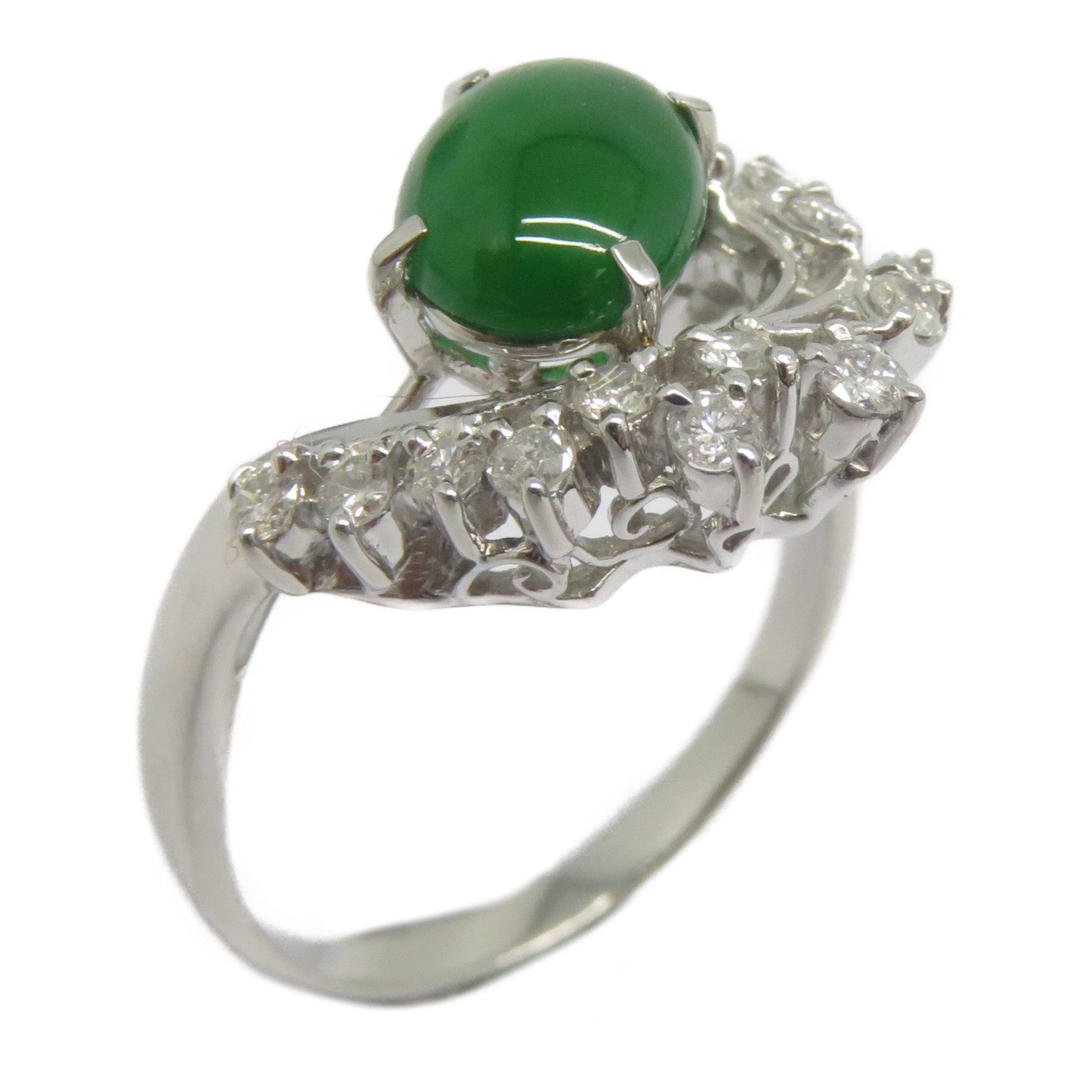 JEWELRY PT900鉑金Jade Diamond Ring 1.402ct翡翠/0.30ct鑽石戒指US#6.25