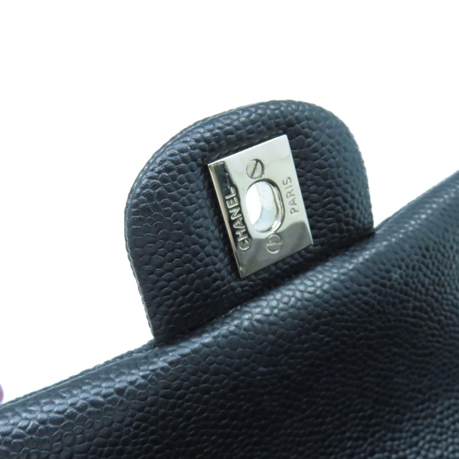 CHANEL 菱格Caviar皮革Chain Shoulder Bag銀扣鏈帶肩背袋黑色