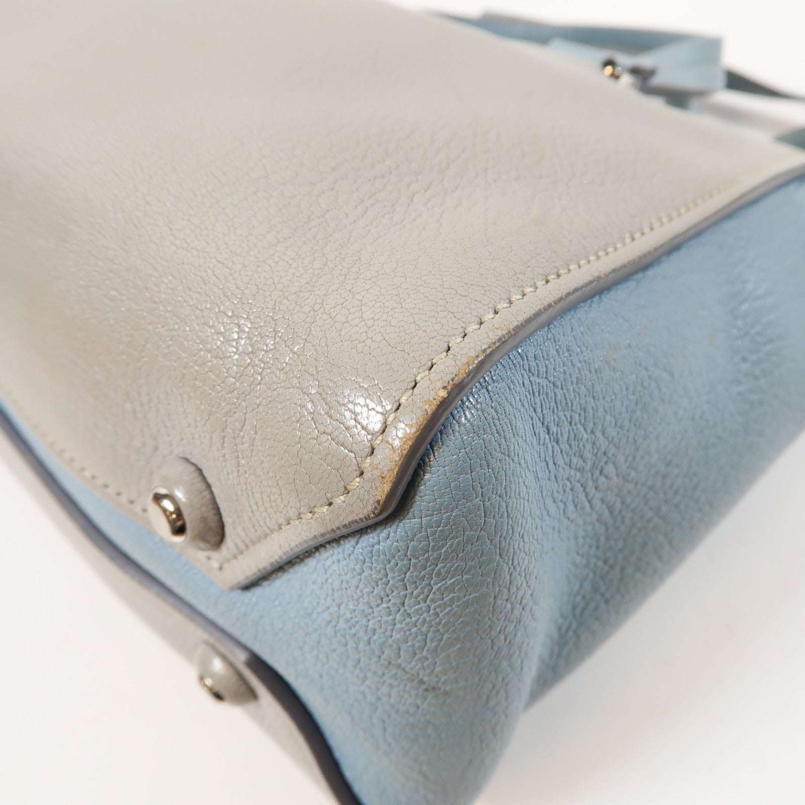 Miu Miu Chevre皮革2 Way Shoulder Bag銀扣手挽肩背兩用袋灰色/藍色