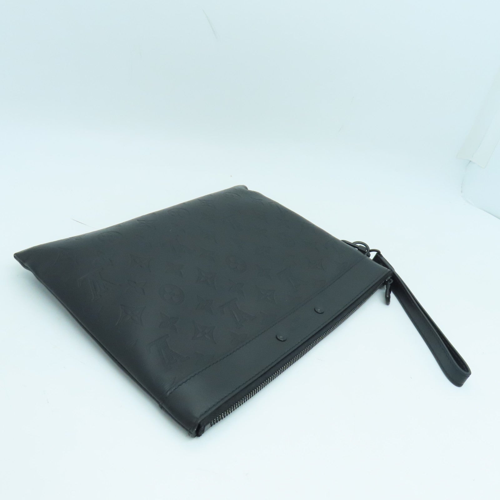 LOUIS VUITTON Monogram Shadow Pochette To-Go Clutch Black Buckle Black