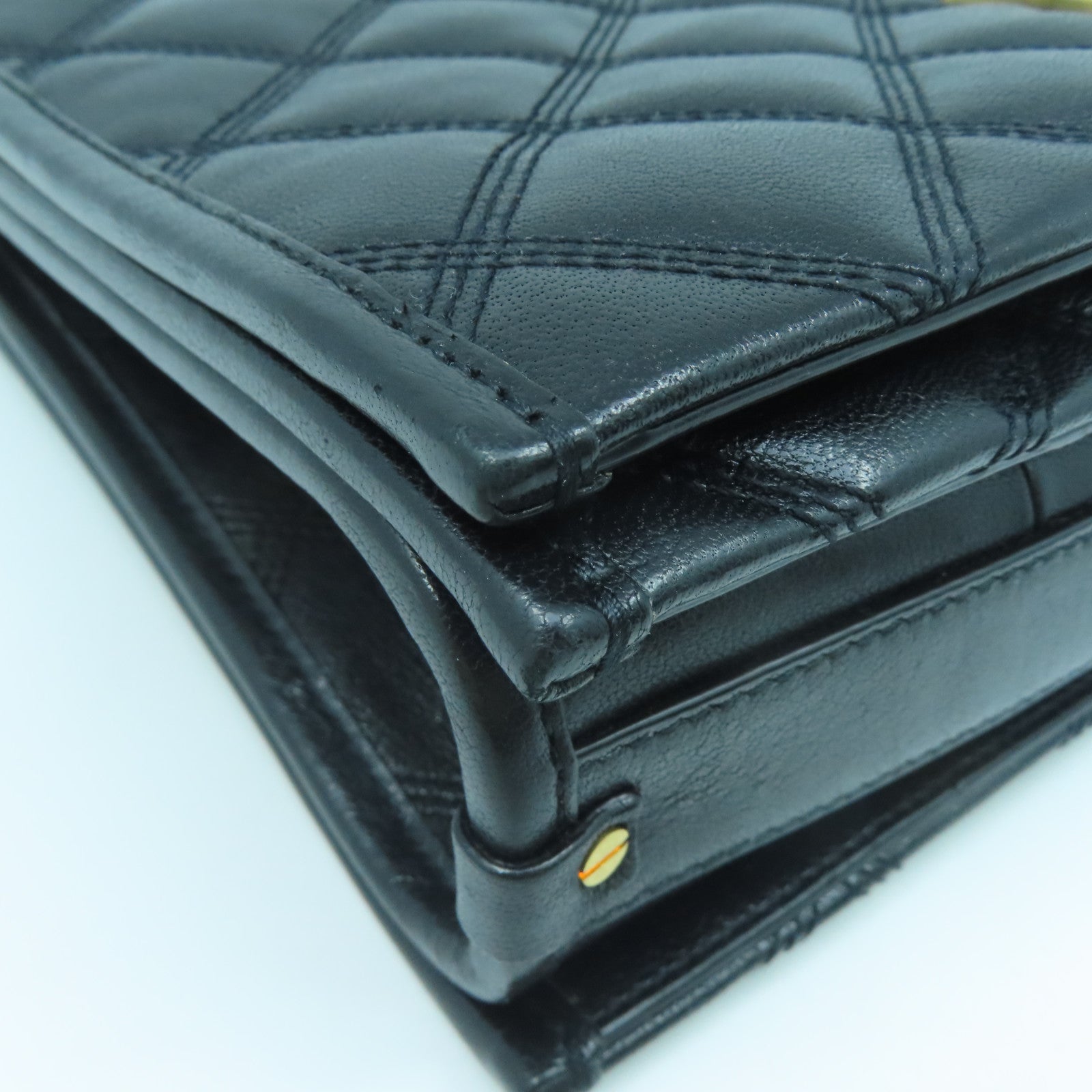 SAINT LAURENT Leather Shoulder Bag Gold Buckle Black