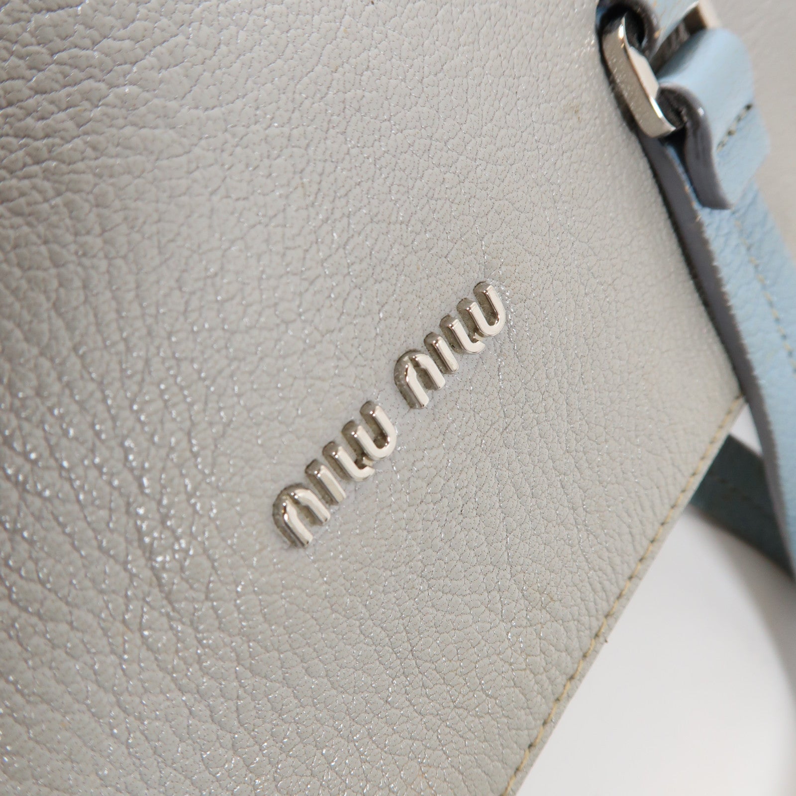 Miu Miu Chevre皮革2 Way Shoulder Bag銀扣手挽肩背兩用袋灰色/藍色