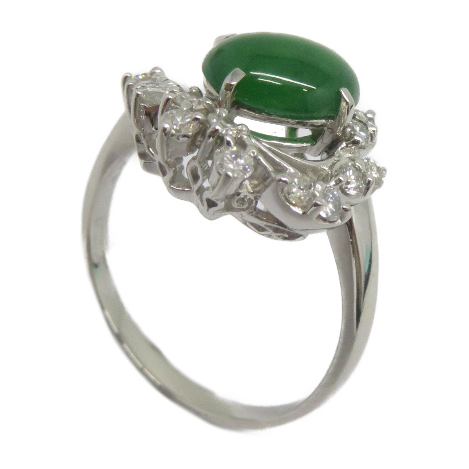 JEWELRY PT900鉑金Jade Diamond Ring 1.402ct翡翠/0.30ct鑽石戒指US#6.25