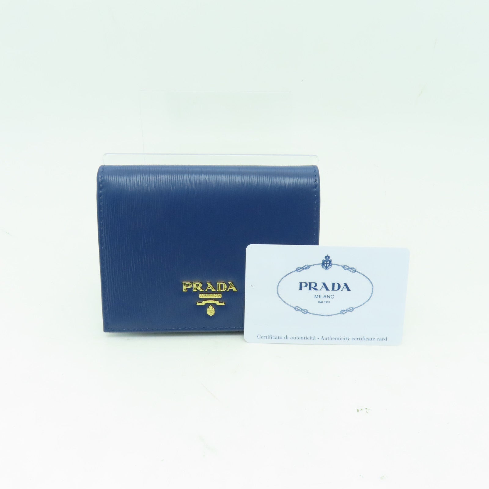 PRADA 牛皮皮革Wallet金扣錢包藍色