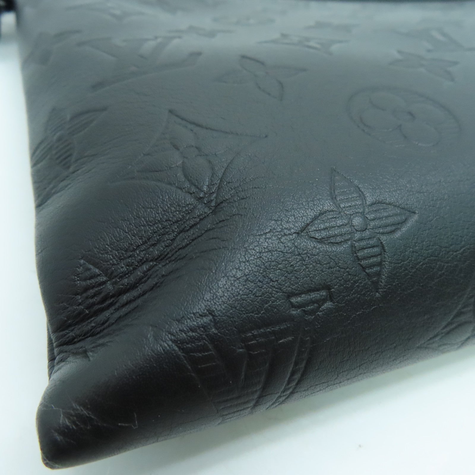 LOUIS VUITTON Monogram Shadow Pochette To-Go Clutch Black Buckle Black