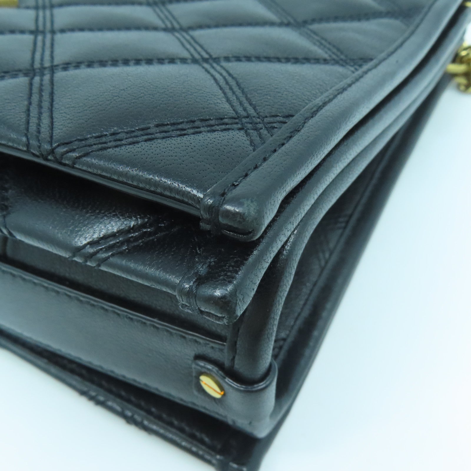 SAINT LAURENT Leather Shoulder Bag Gold Buckle Black