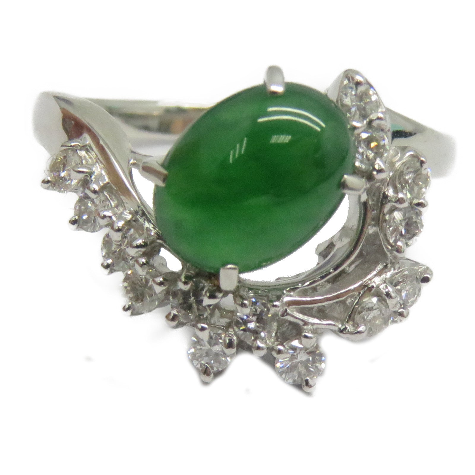 JEWELRY PT900鉑金Jade Diamond Ring 1.402ct翡翠/0.30ct鑽石戒指US#6.25