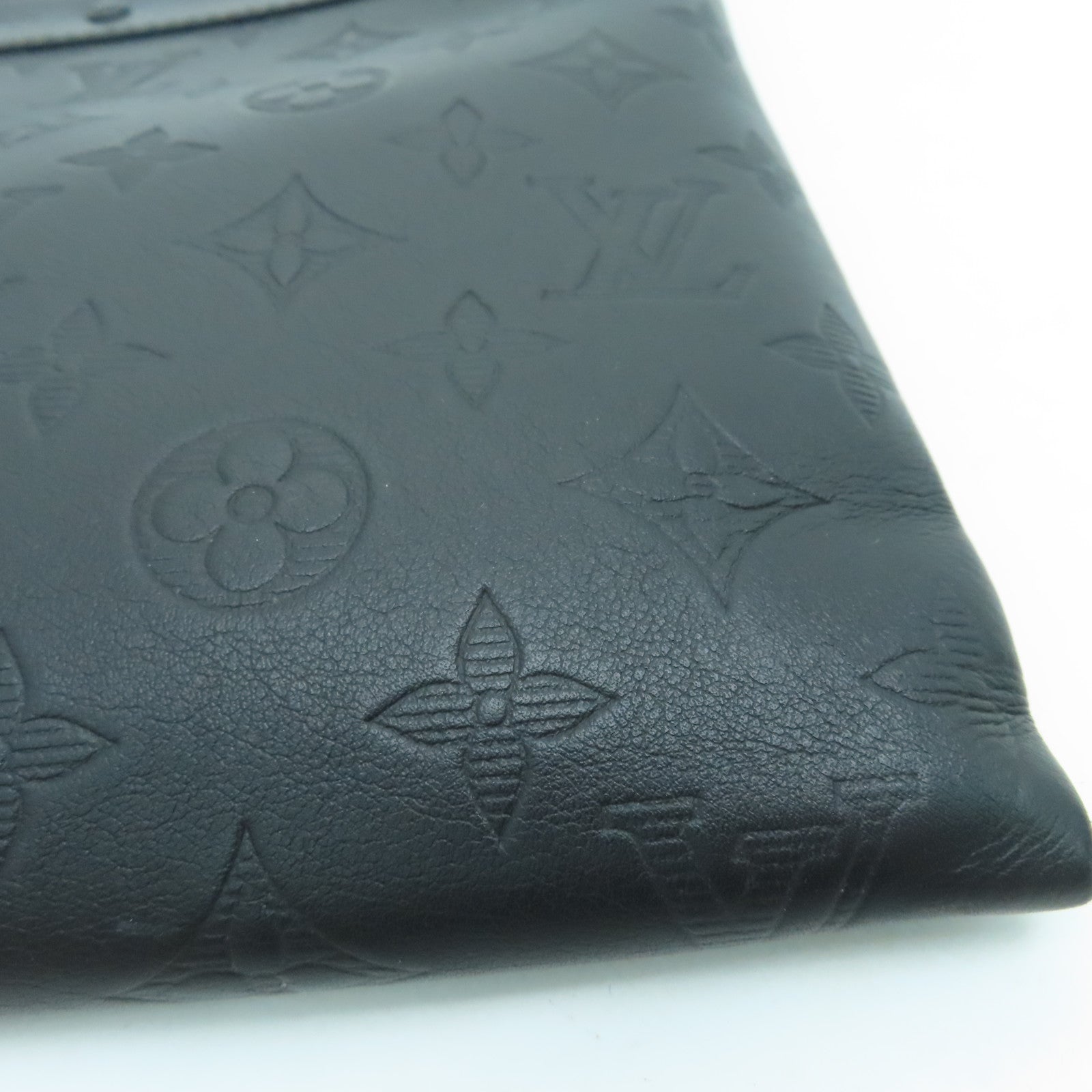 LOUIS VUITTON Monogram Shadow Pochette To-Go Clutch Black Buckle Black
