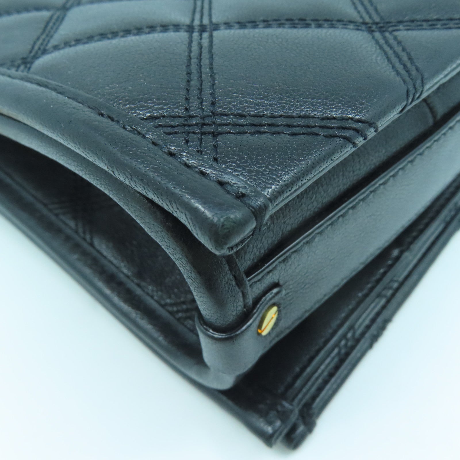 SAINT LAURENT Leather Shoulder Bag Gold Buckle Black