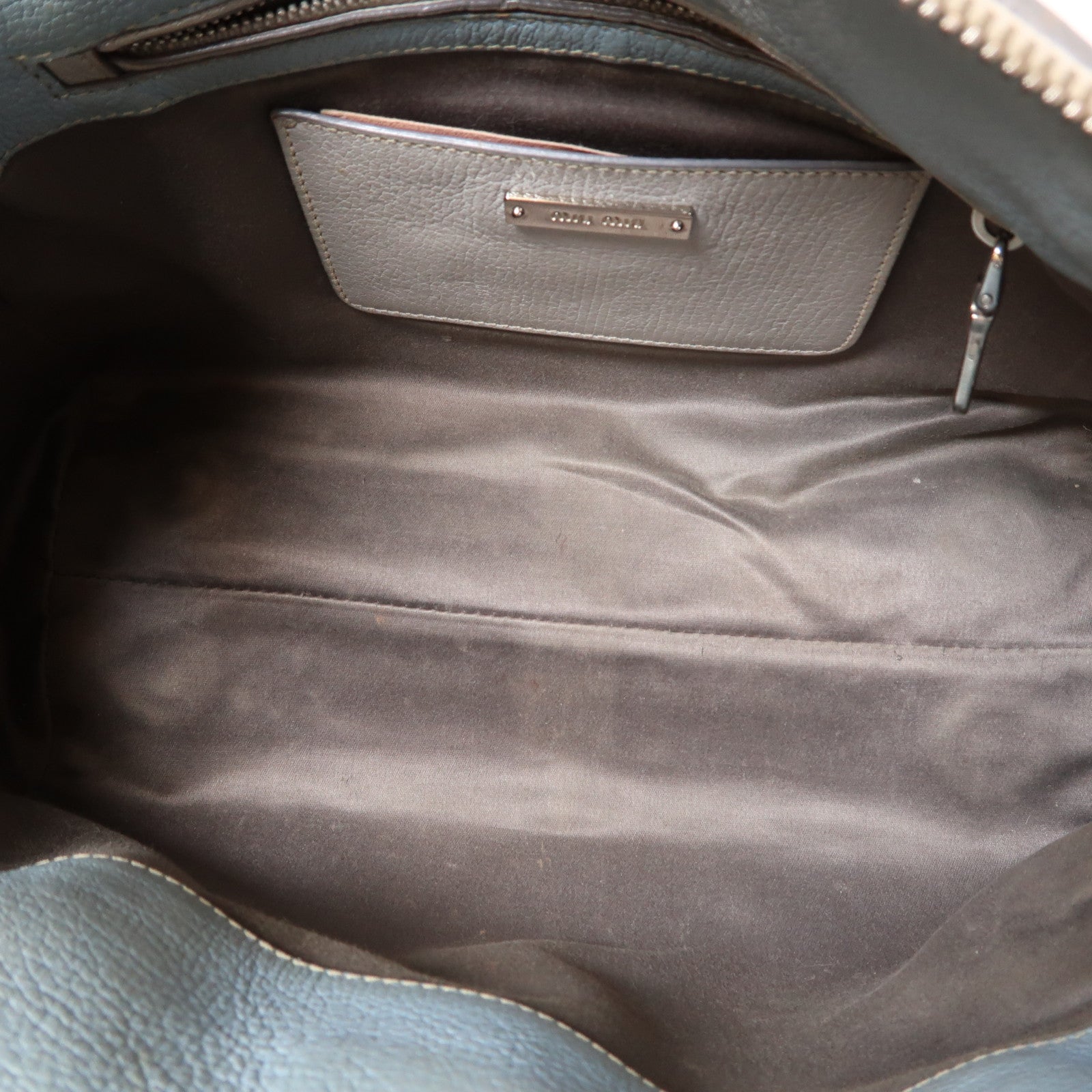 Miu Miu Chevre皮革2 Way Shoulder Bag銀扣手挽肩背兩用袋灰色/藍色